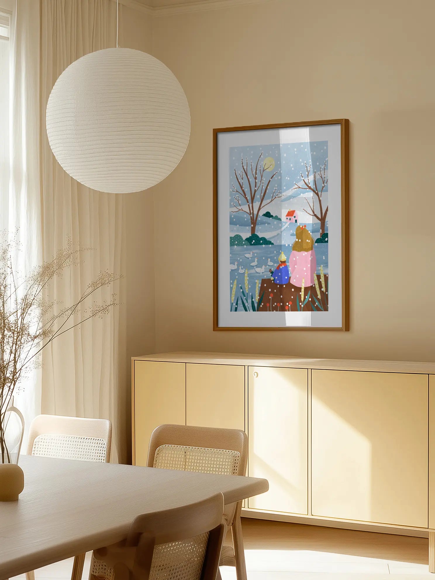 Mother and Child At Winter Lake Poster