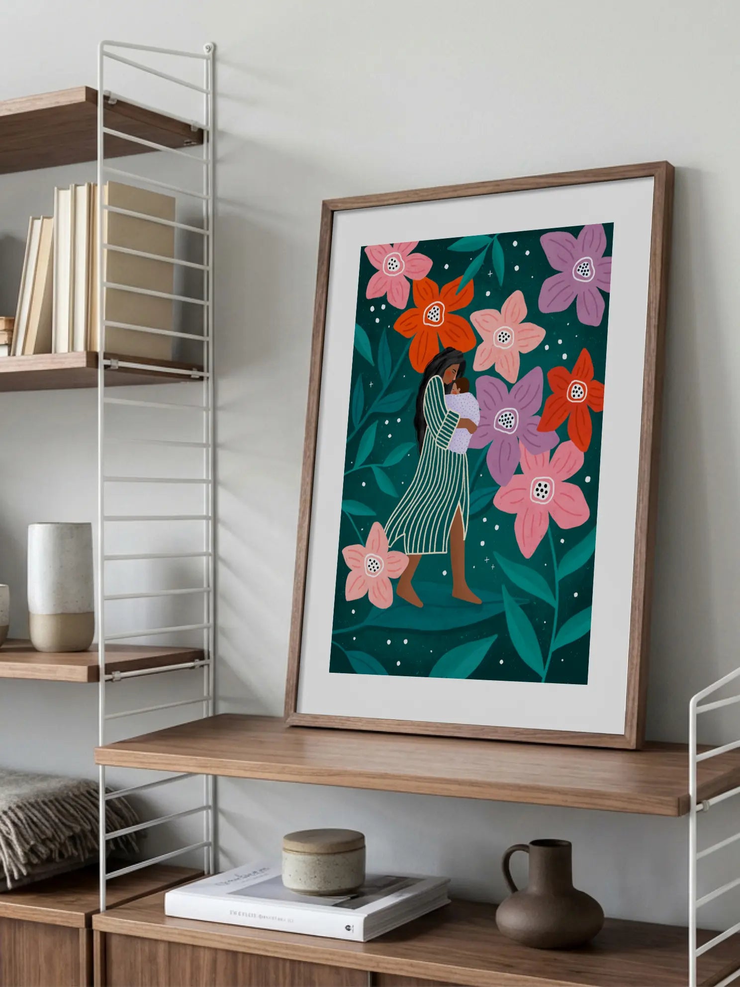 Mum and Baby in Floral Garden Poster