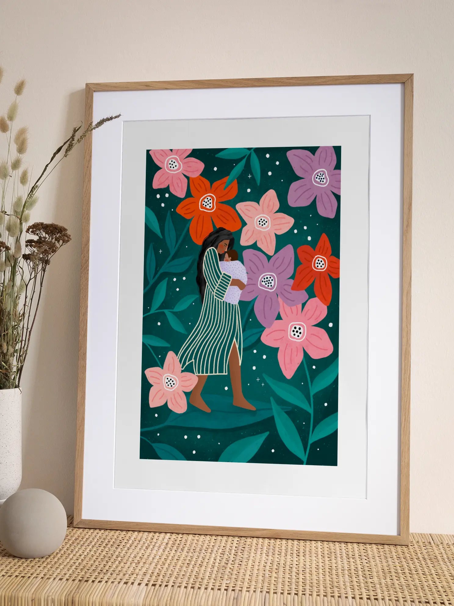 Mum and Baby in Floral Garden Poster