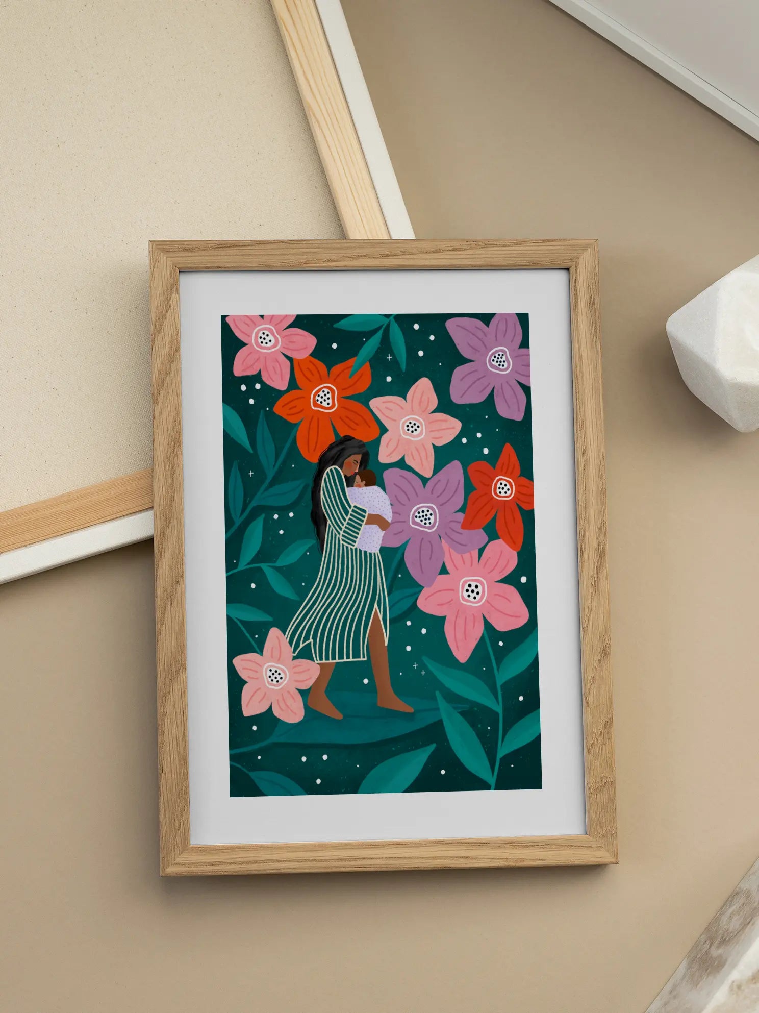 Mum and Baby in Floral Garden Poster