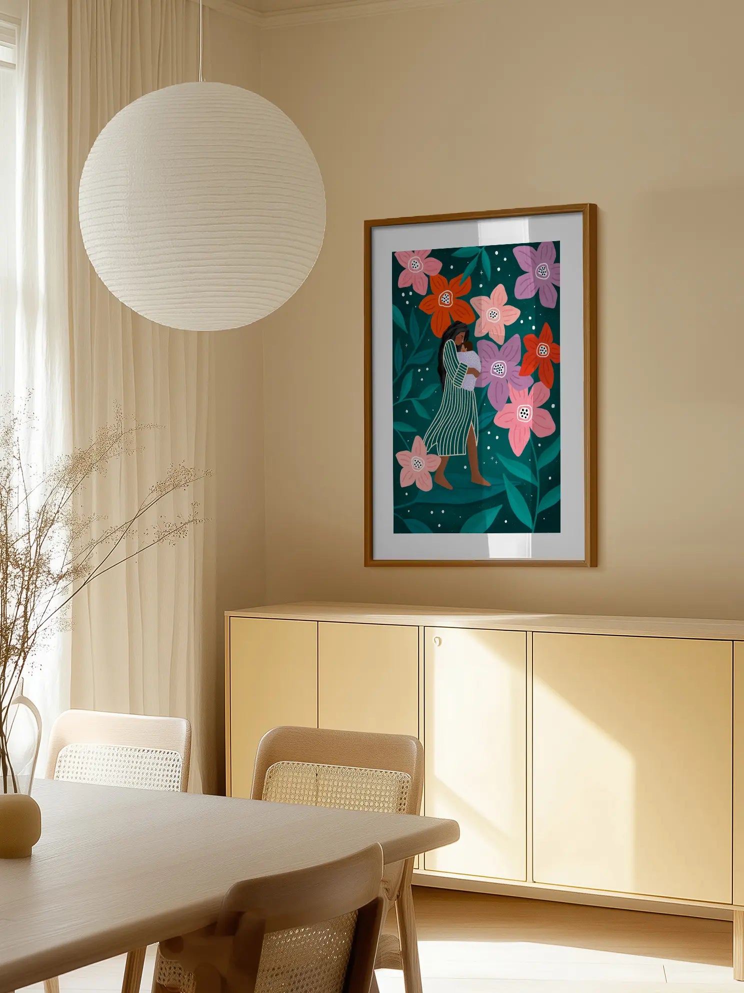 Mum and Baby in Floral Garden Poster