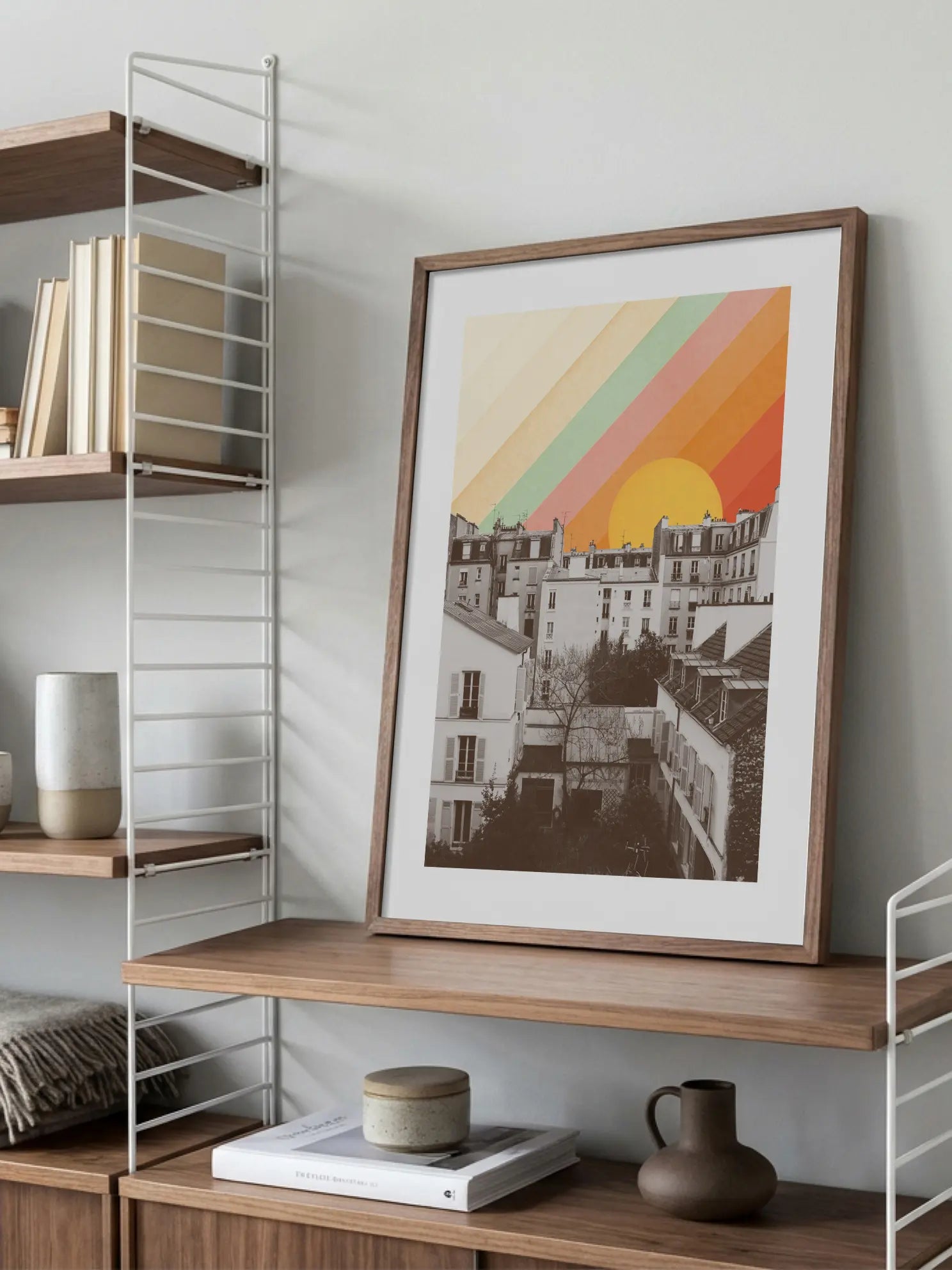 Nostalgic Rainbow Cityscape Poster