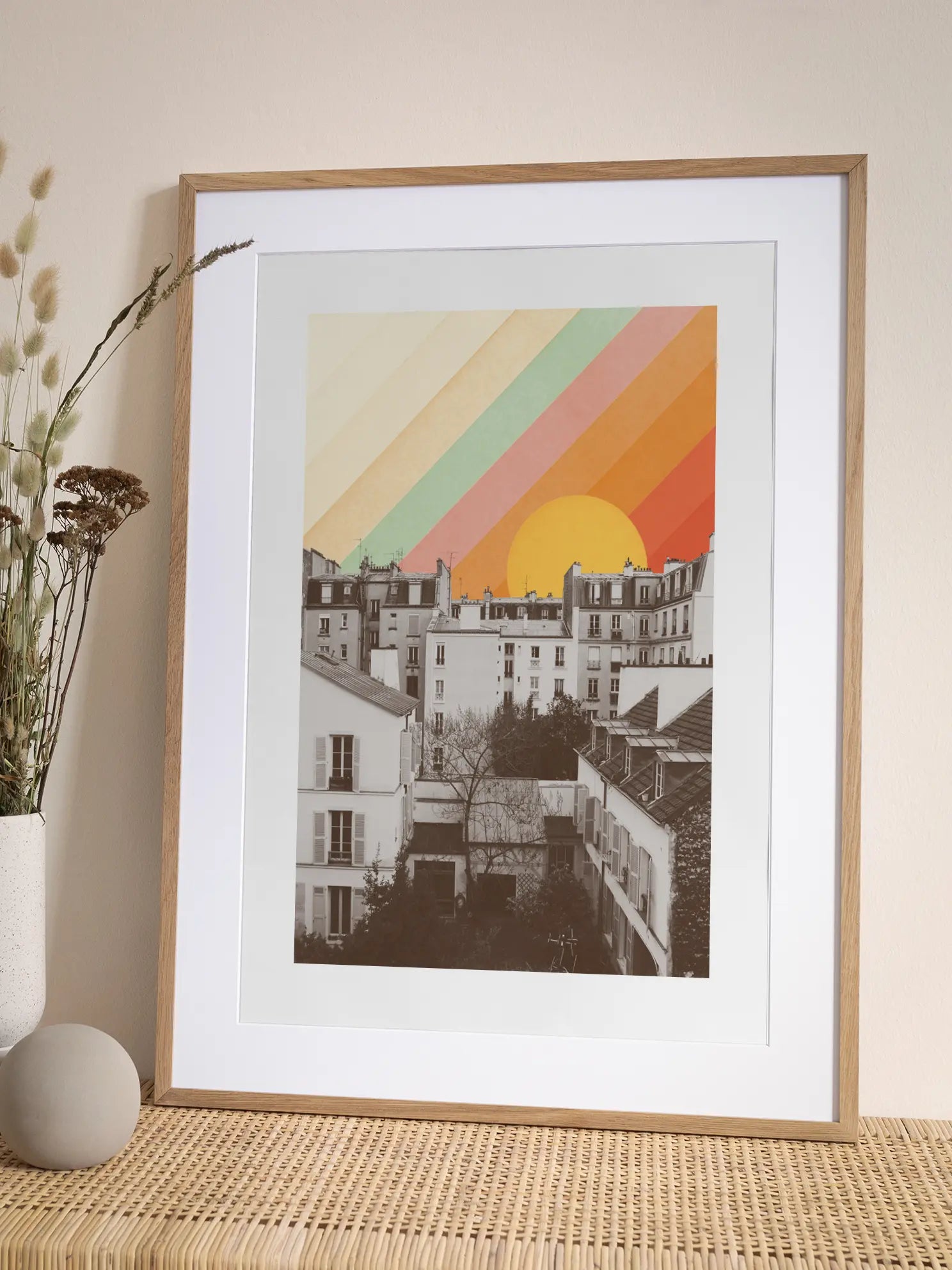 Nostalgic Rainbow Cityscape Poster