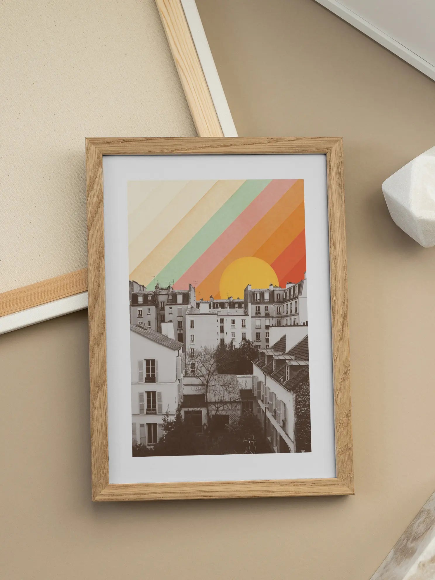 Nostalgic Rainbow Cityscape Poster