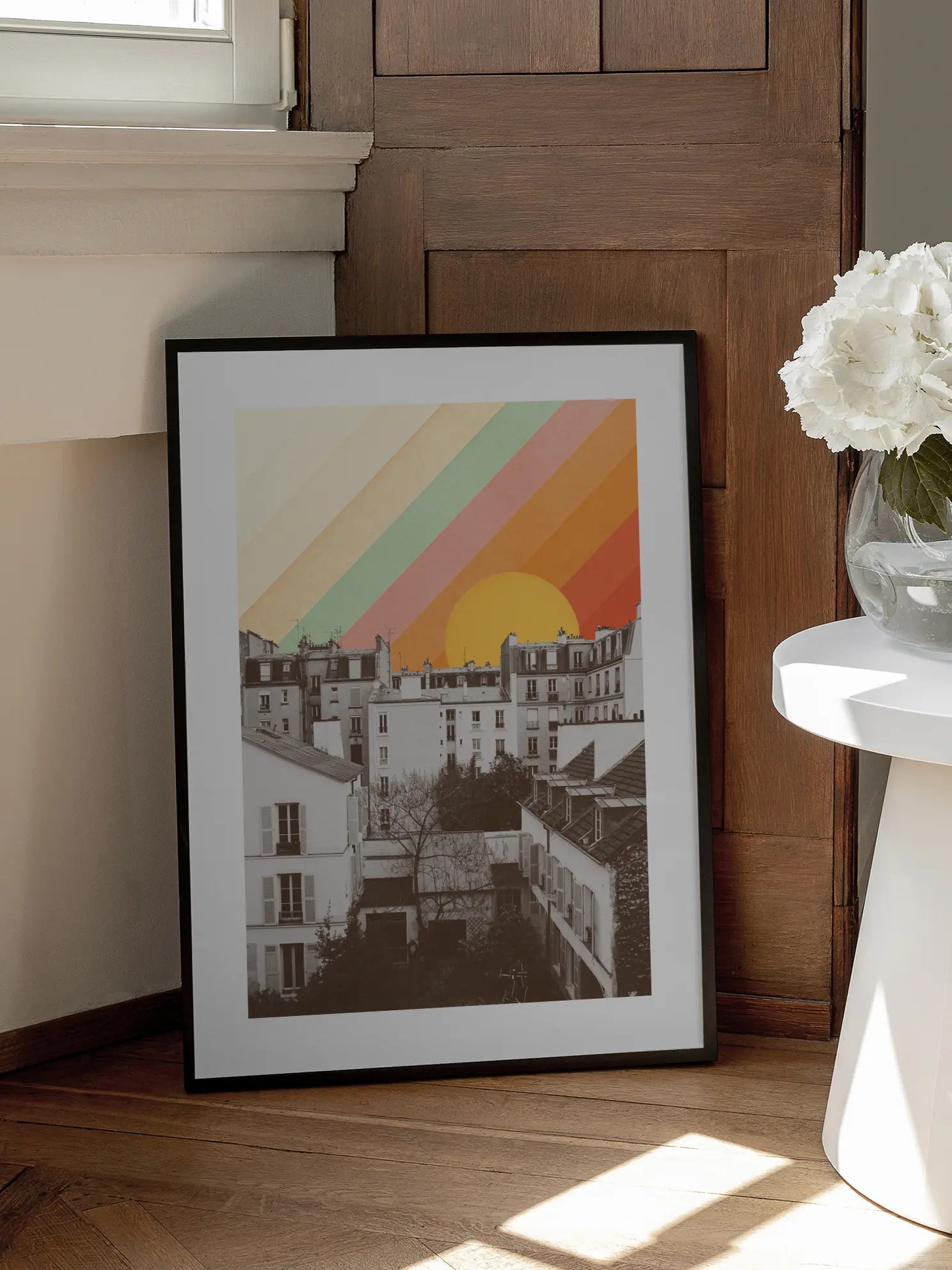 Nostalgic Rainbow Cityscape Poster