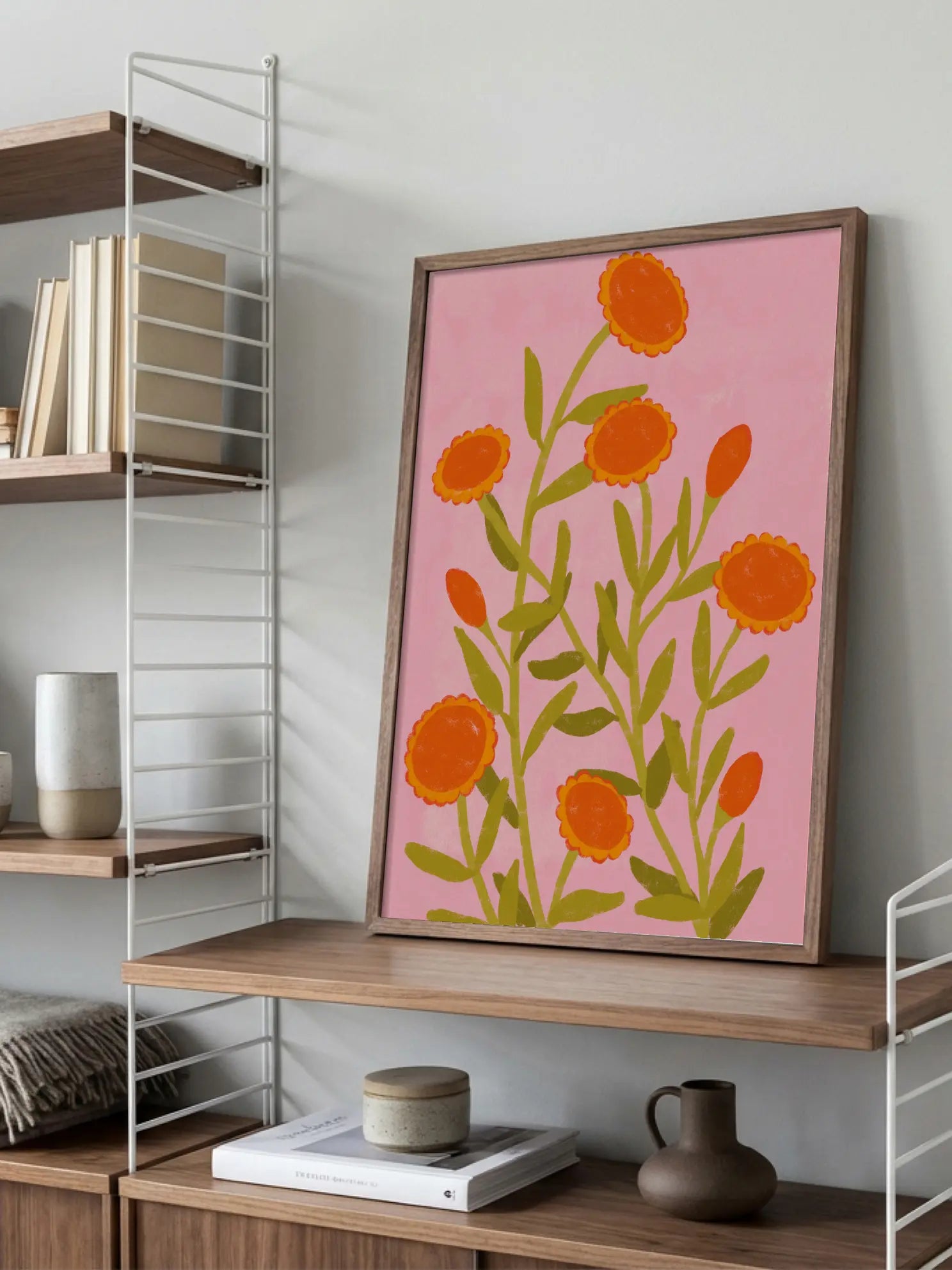 Orange Flowers on Pink Poster