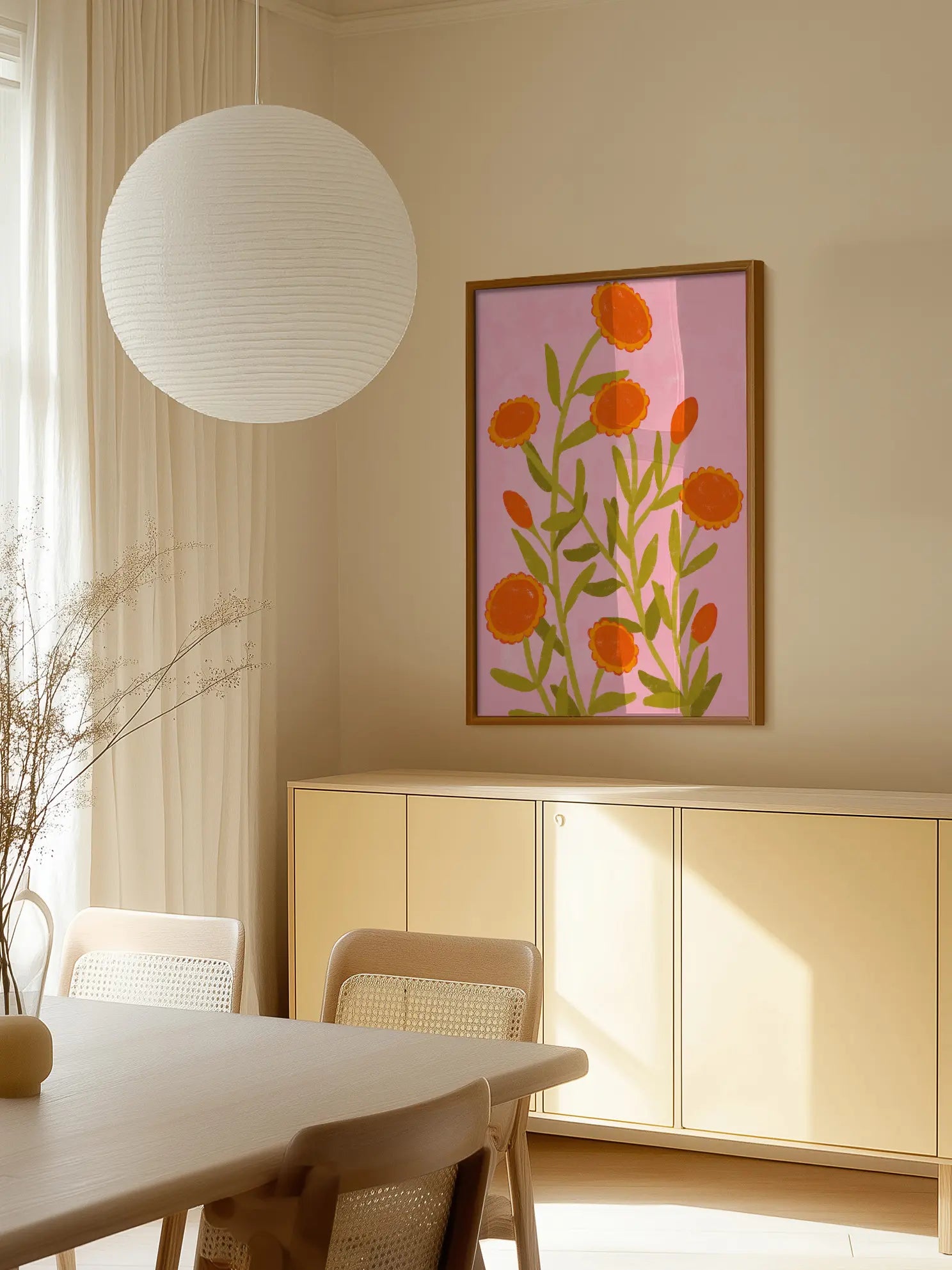 Orange Flowers on Pink Poster