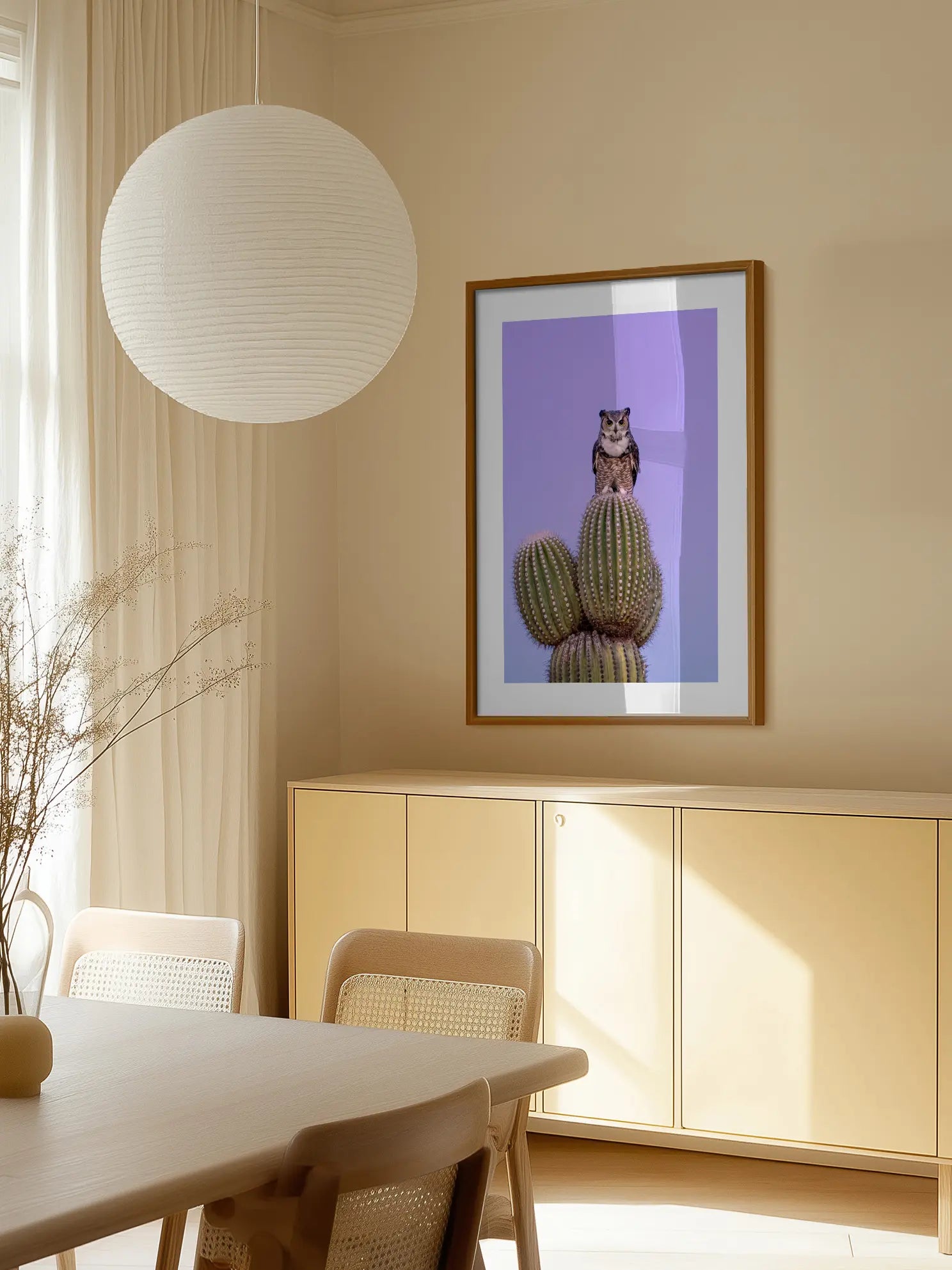 Owl on Cactus Poster