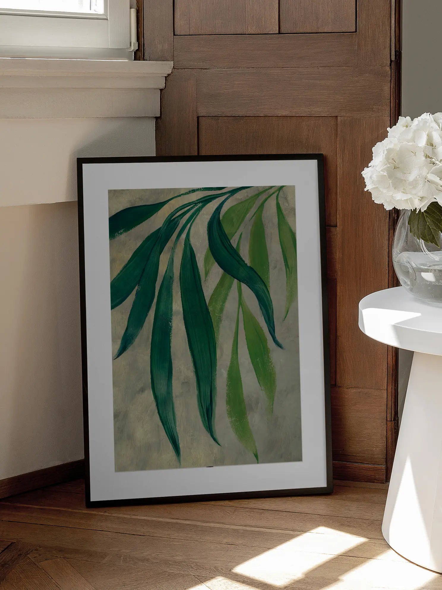 Painted Green Leaves Poster