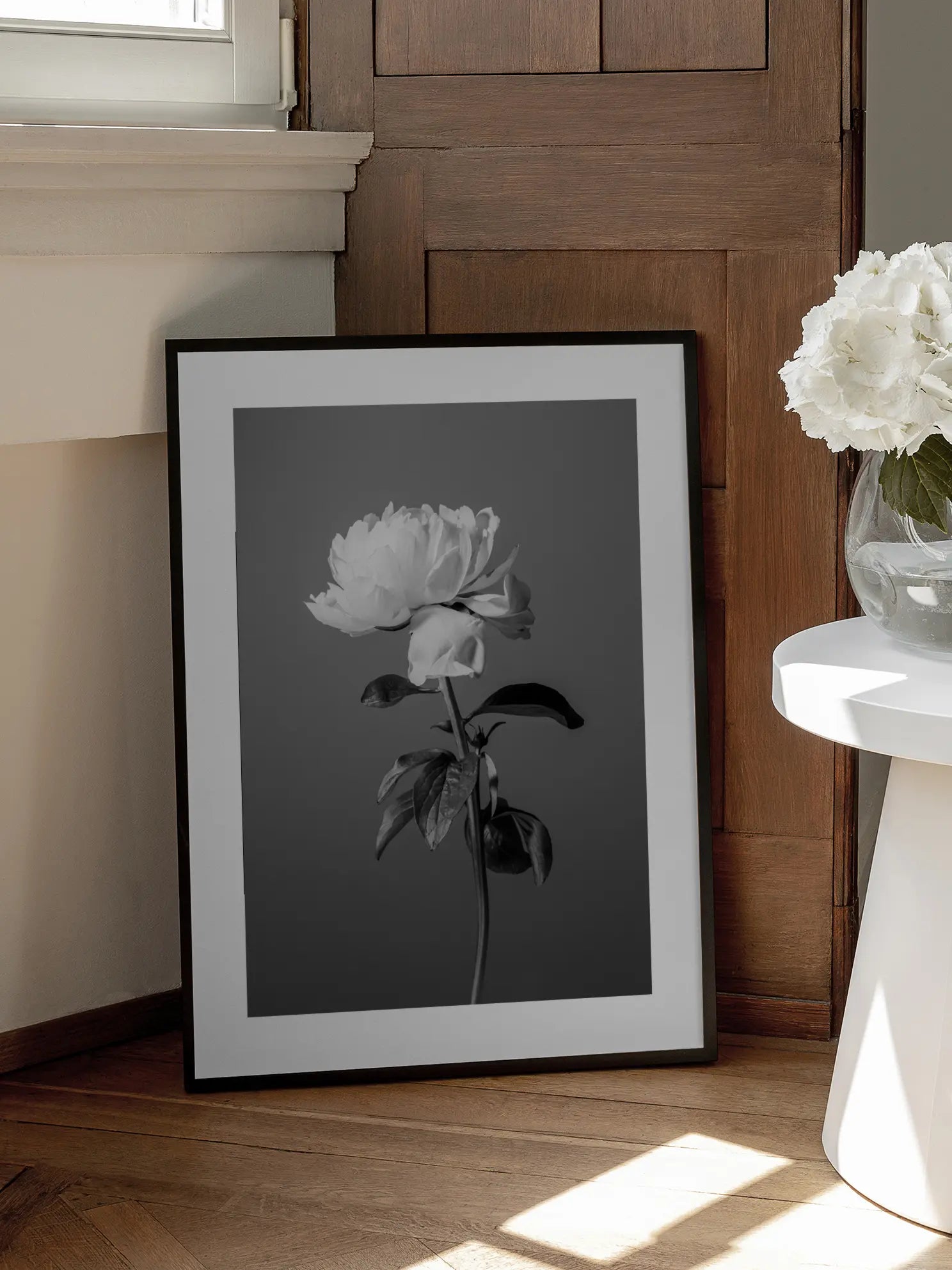 Peony in Black and White Poster