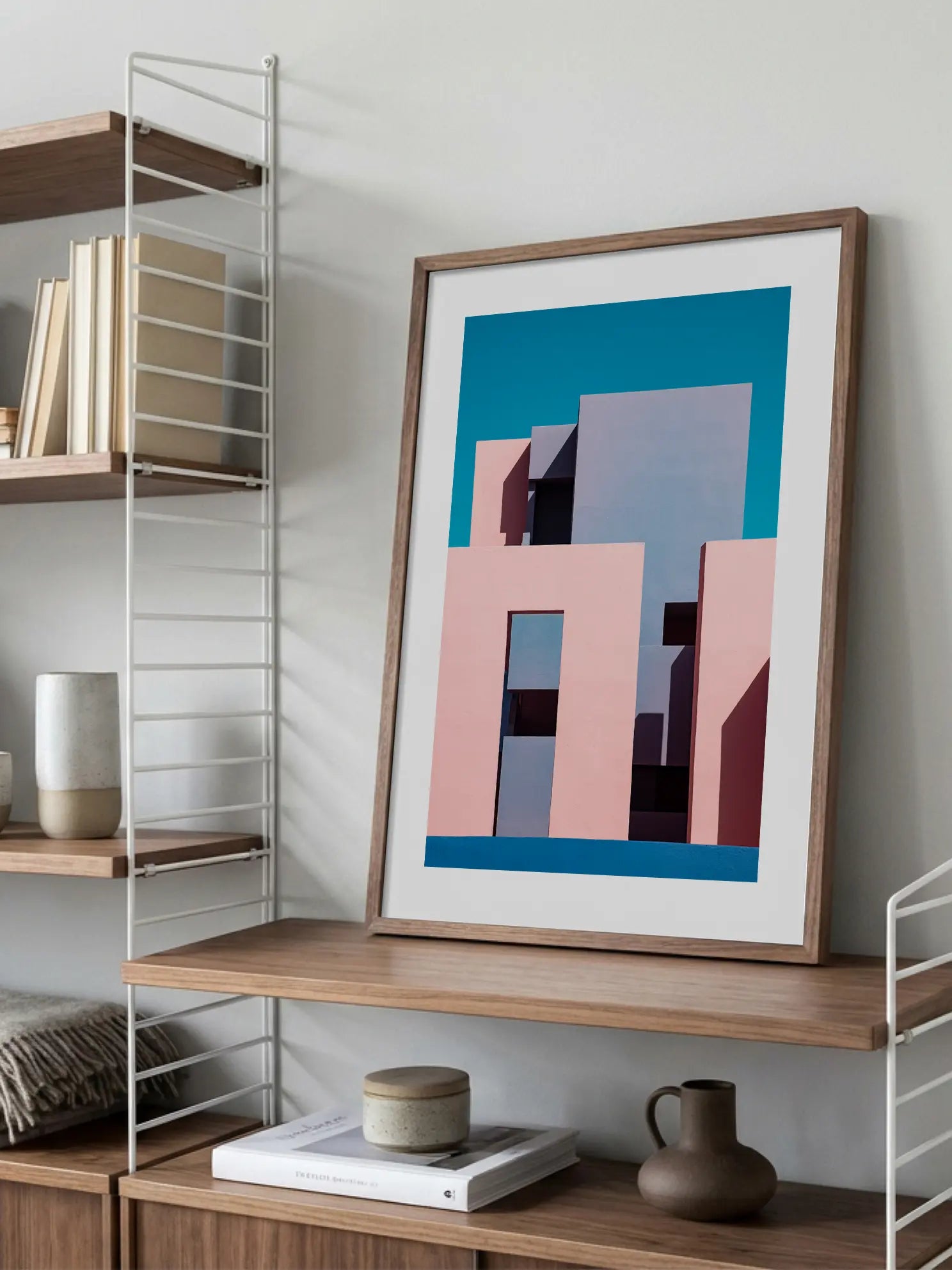 Pink and Blue Building Poster