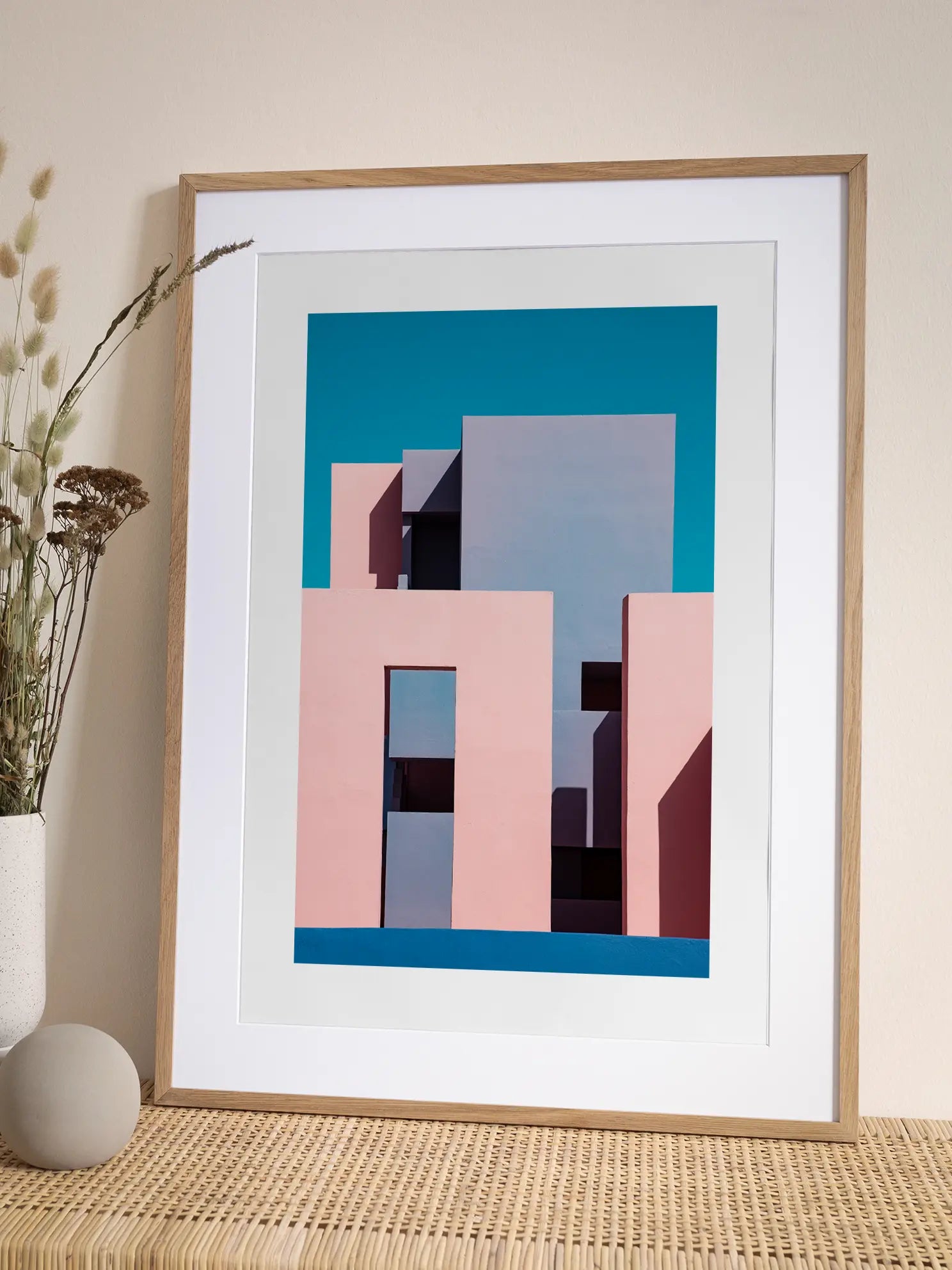 Pink and Blue Building Poster