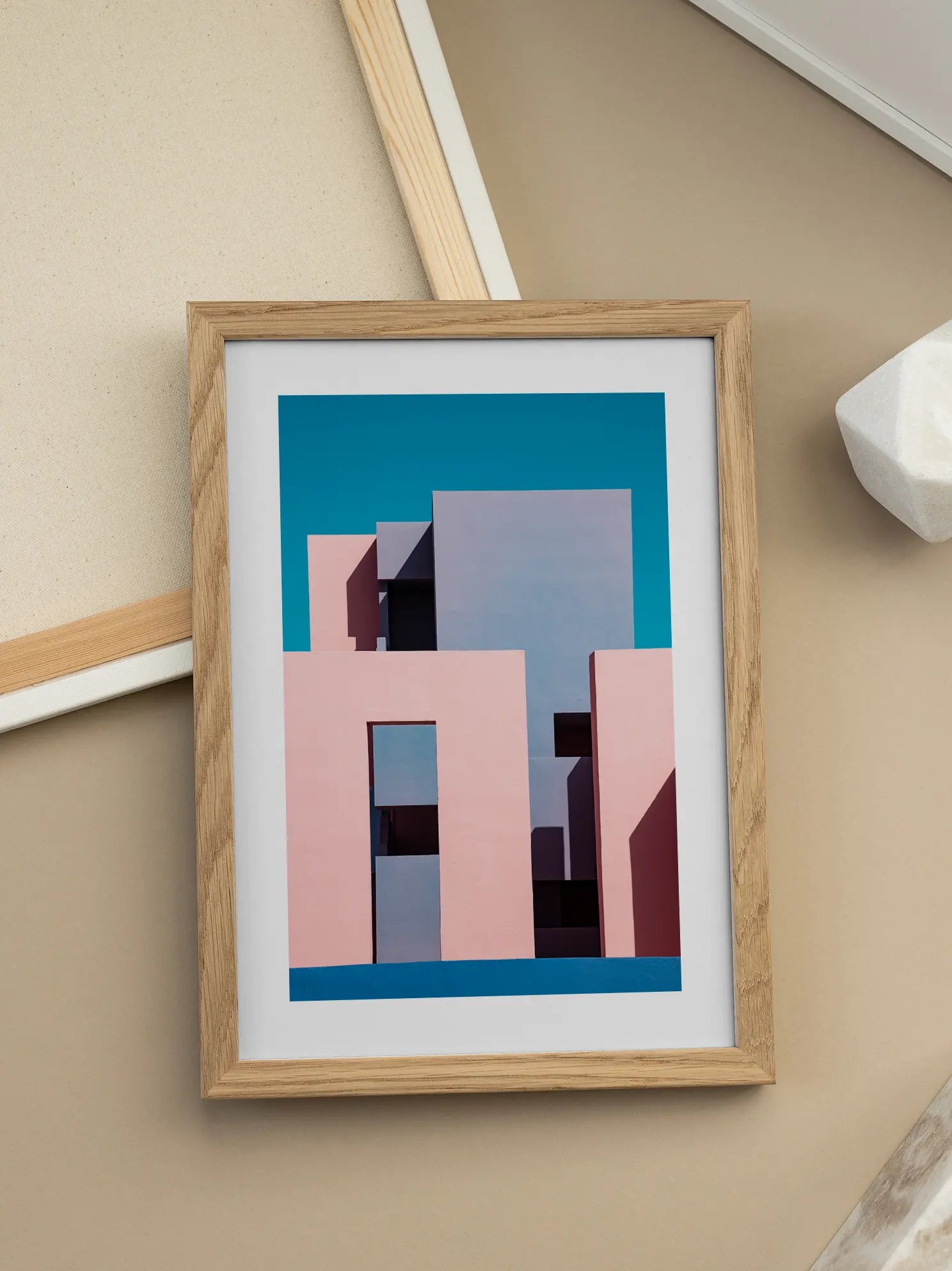 Pink and Blue Building Poster