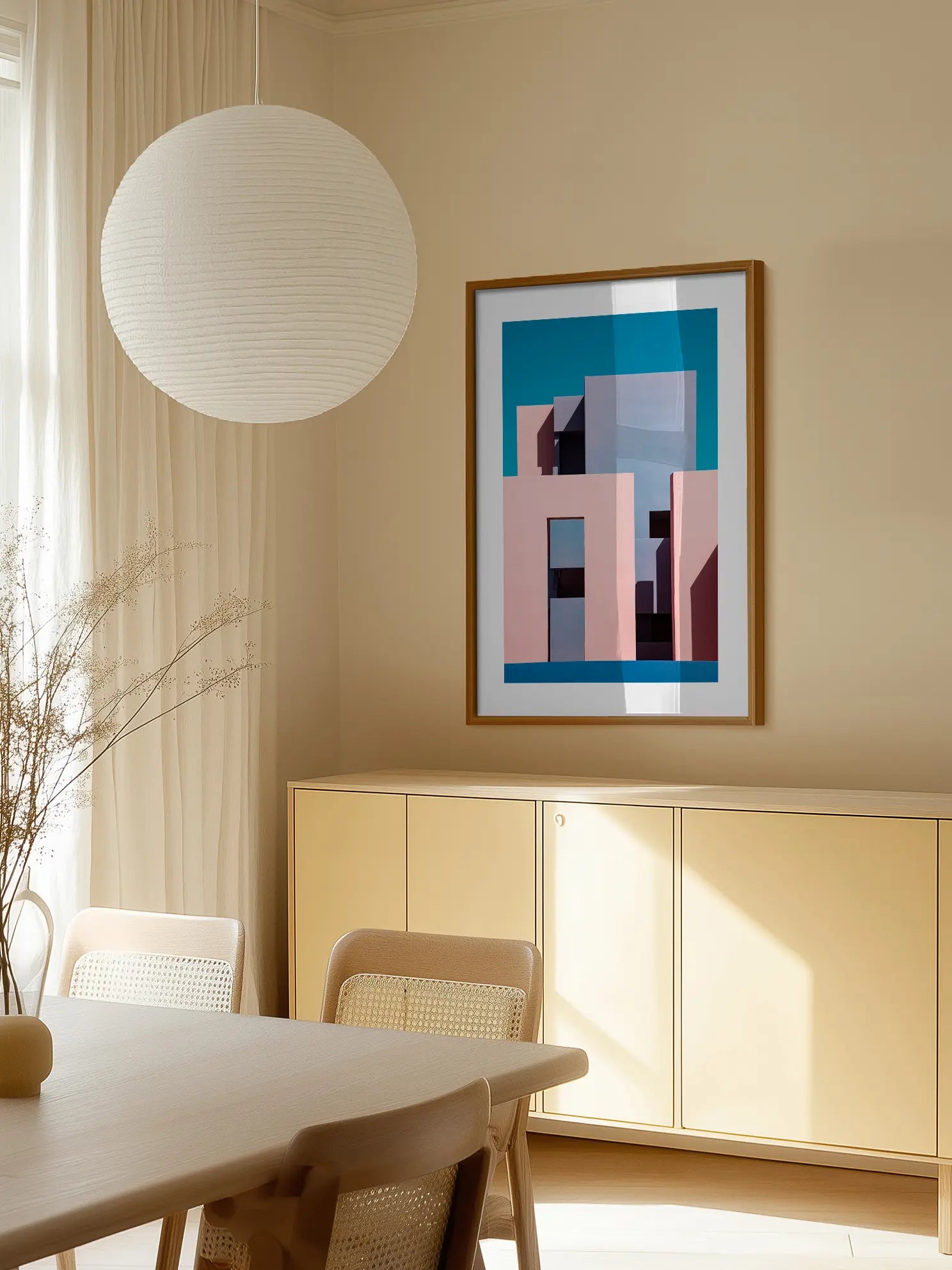 Pink and Blue Building Poster