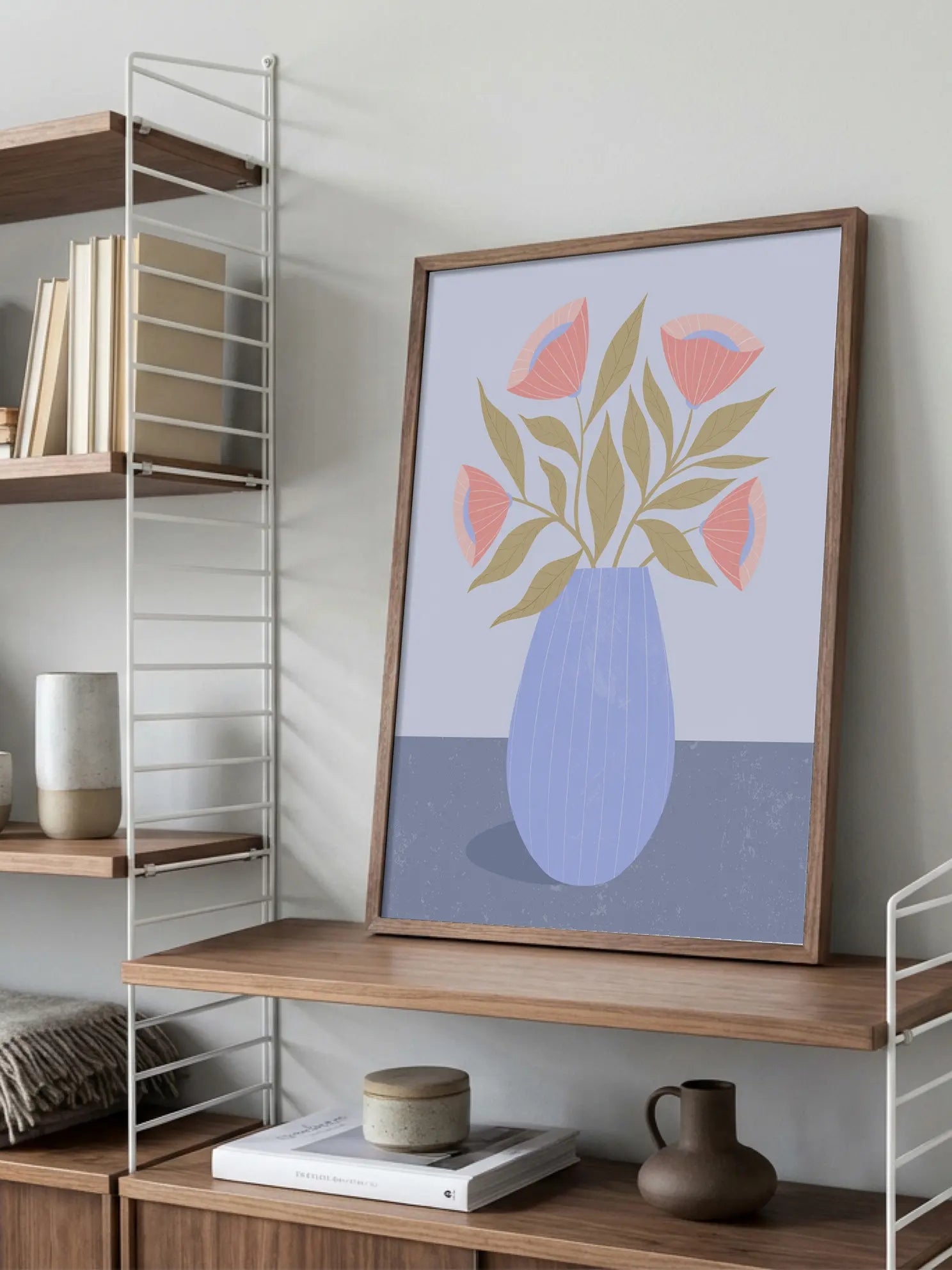 Pink Flowers in Blue Vase Poster