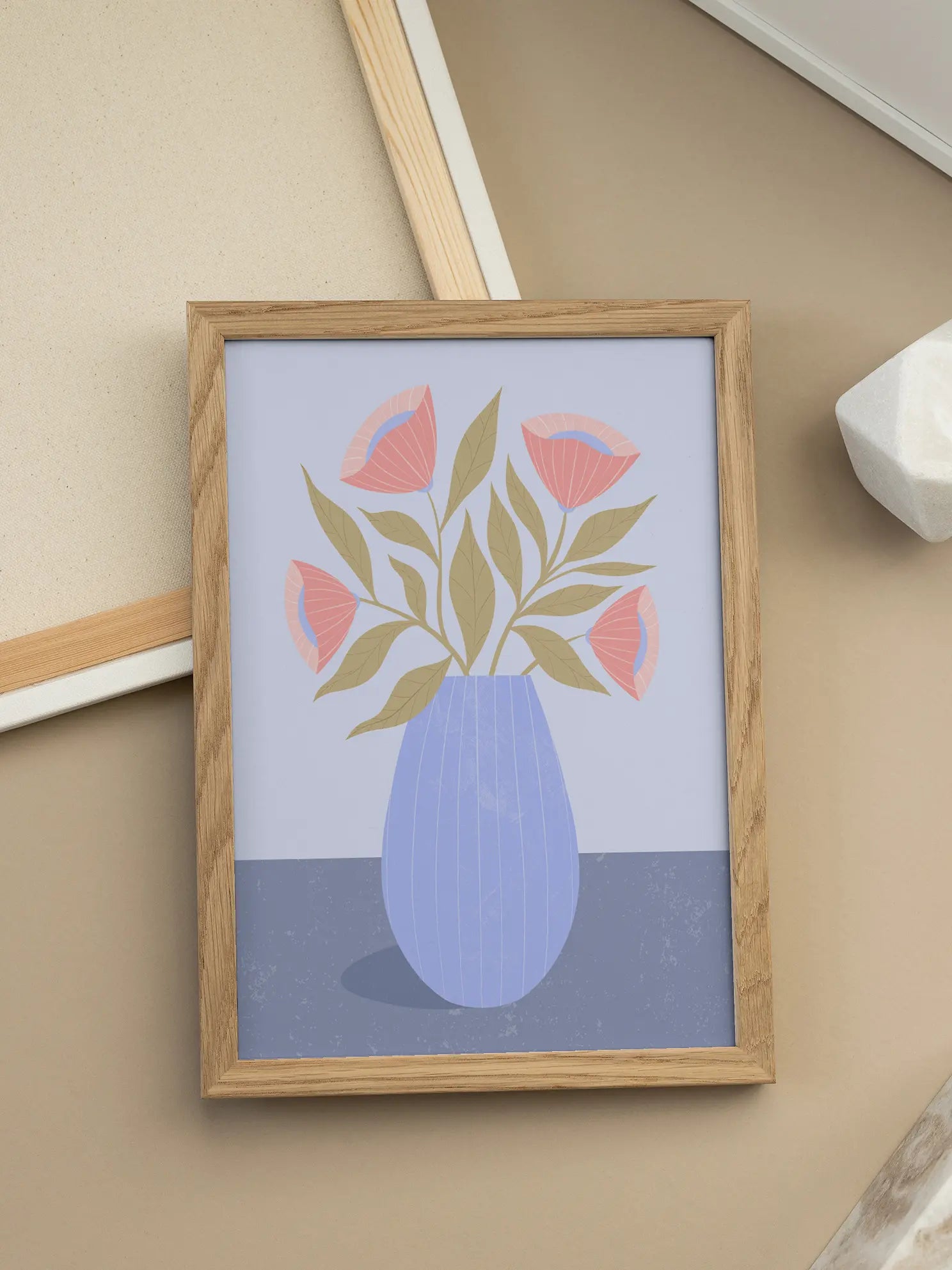 Pink Flowers in Blue Vase Poster