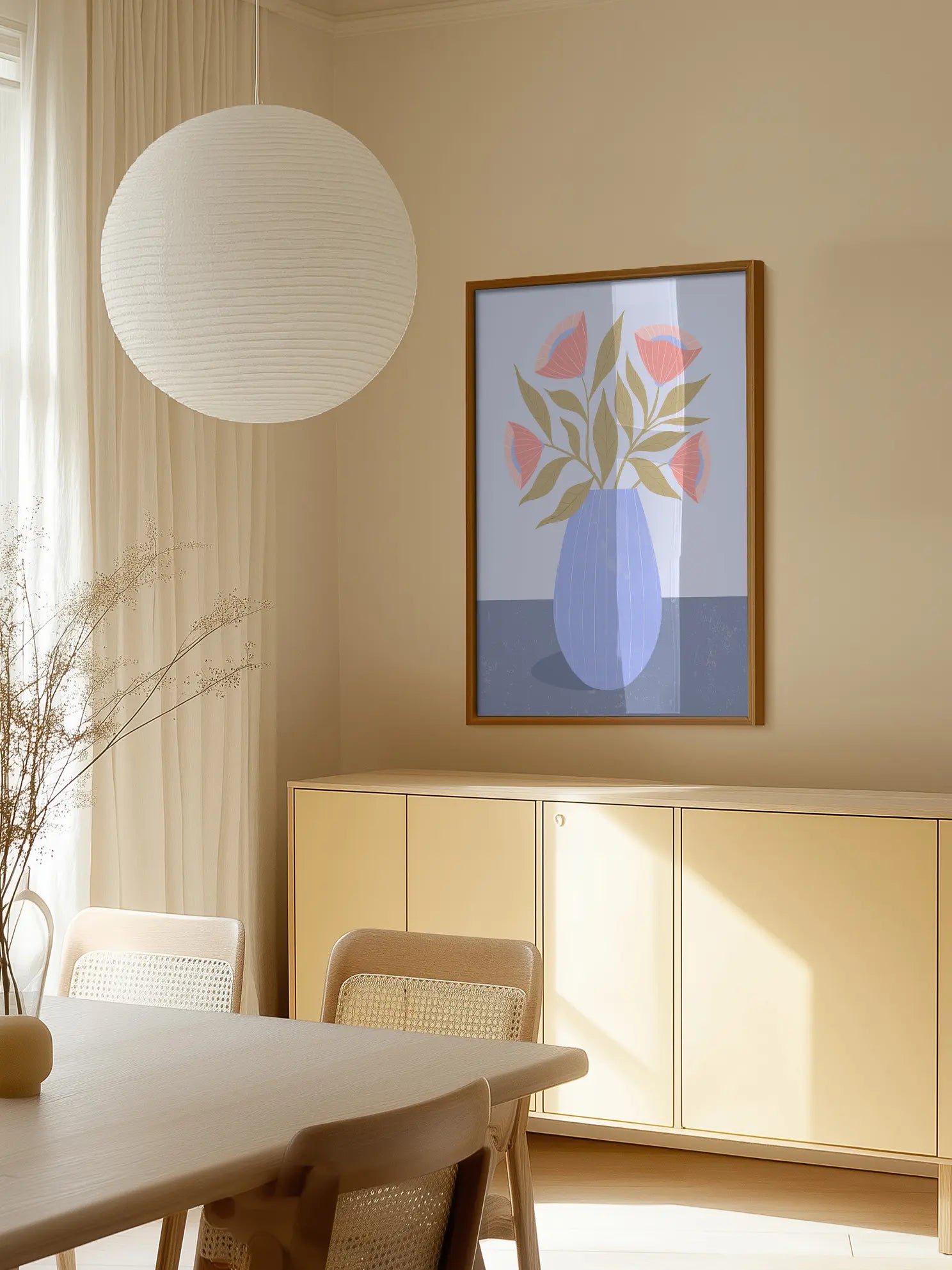 Pink Flowers in Blue Vase Poster