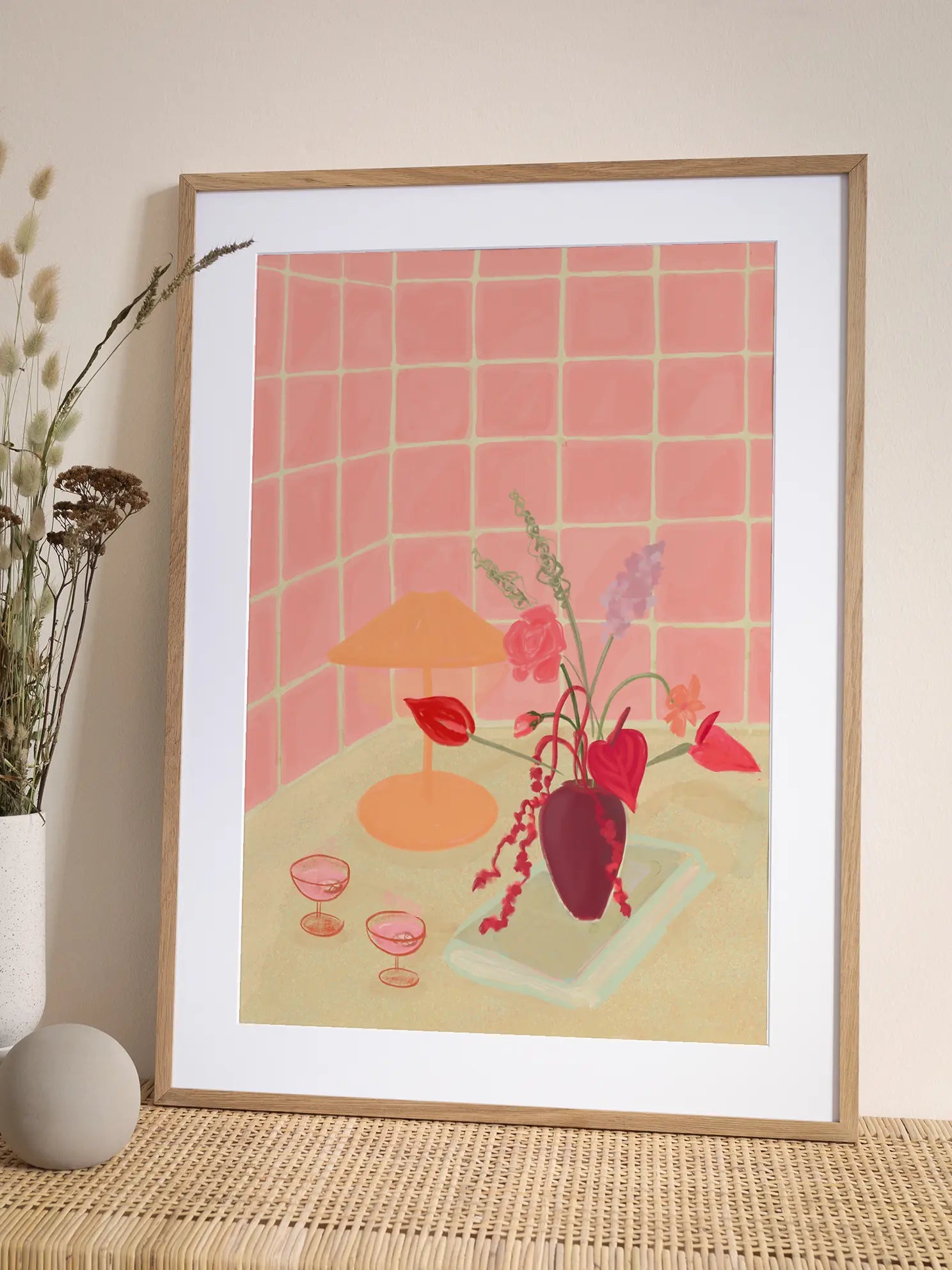 Pink Tiled Bathroom Poster