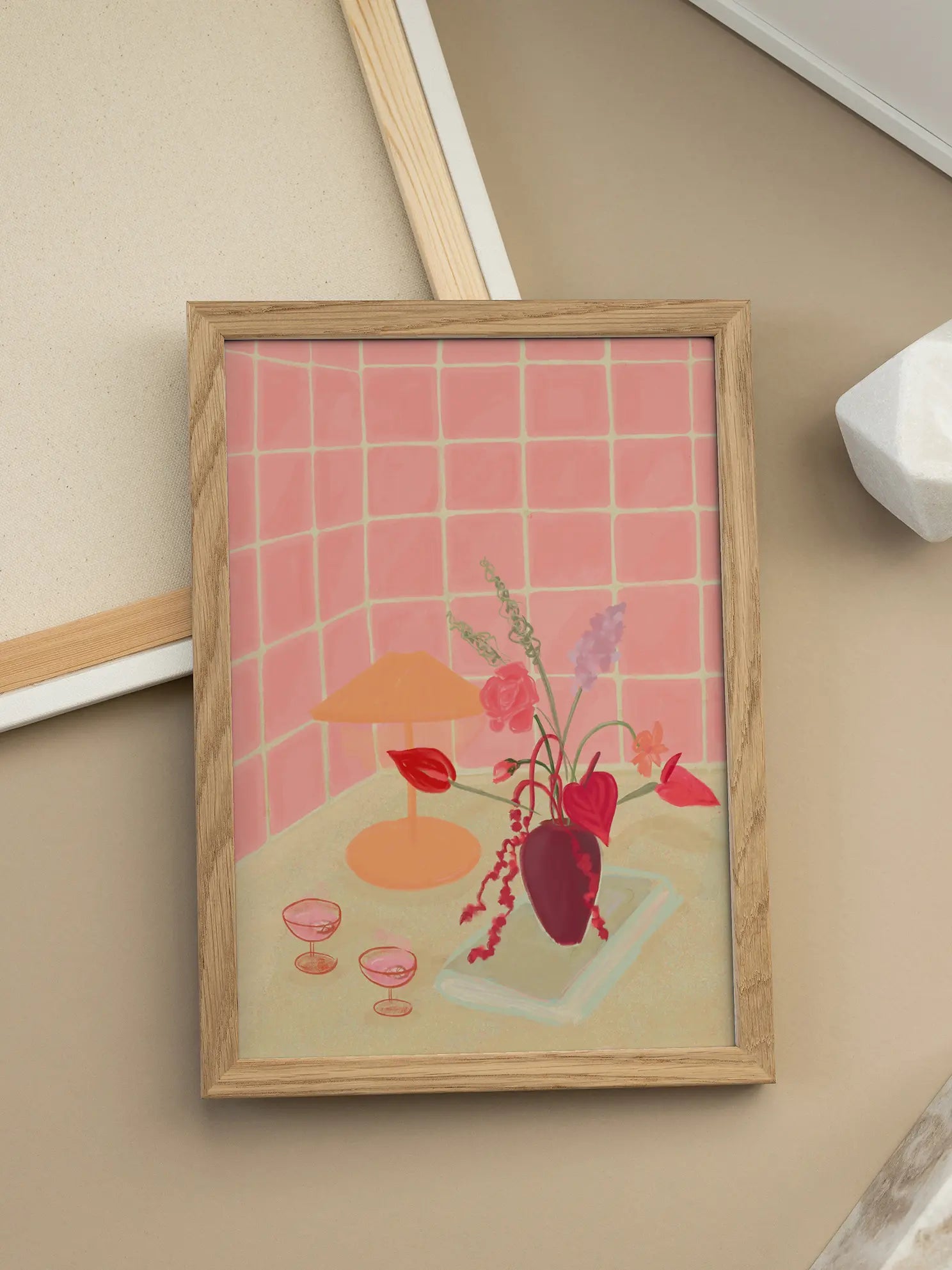 Pink Tiled Bathroom Poster