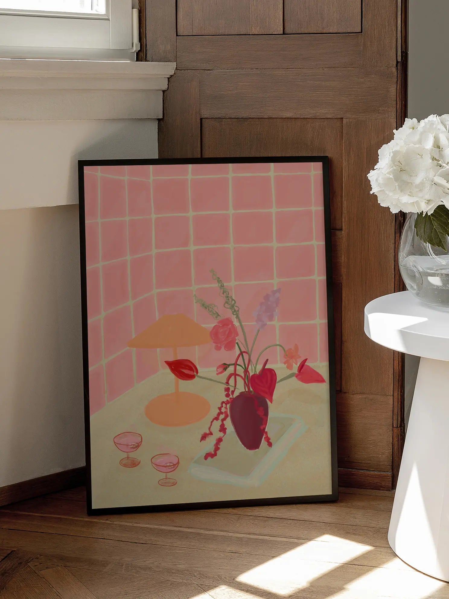 Pink Tiled Bathroom Poster