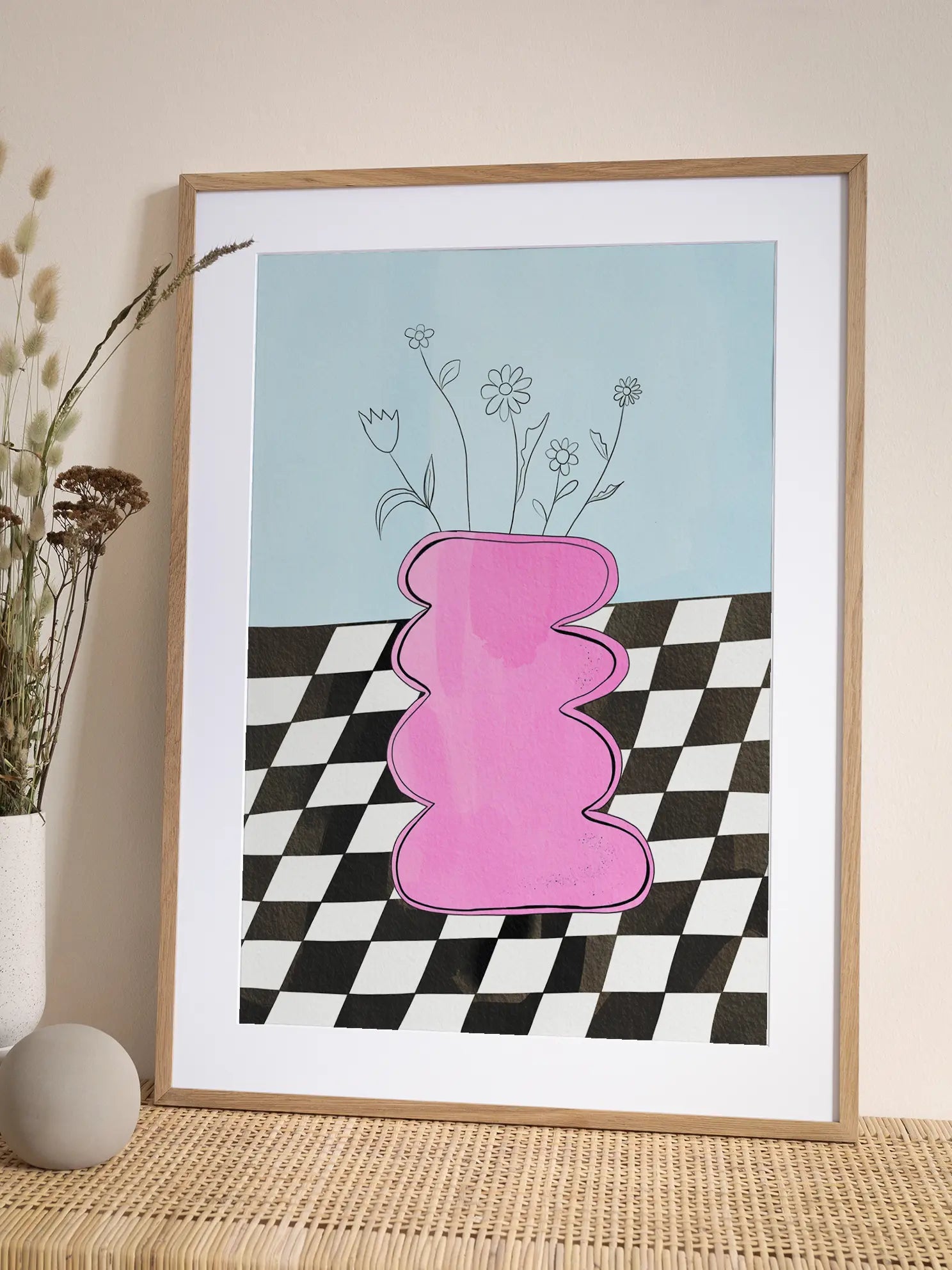 Pink Wiggly Vase Poster