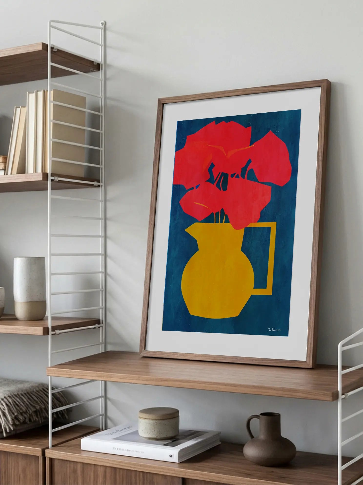 Red Flowers in Yellow Vase Poster