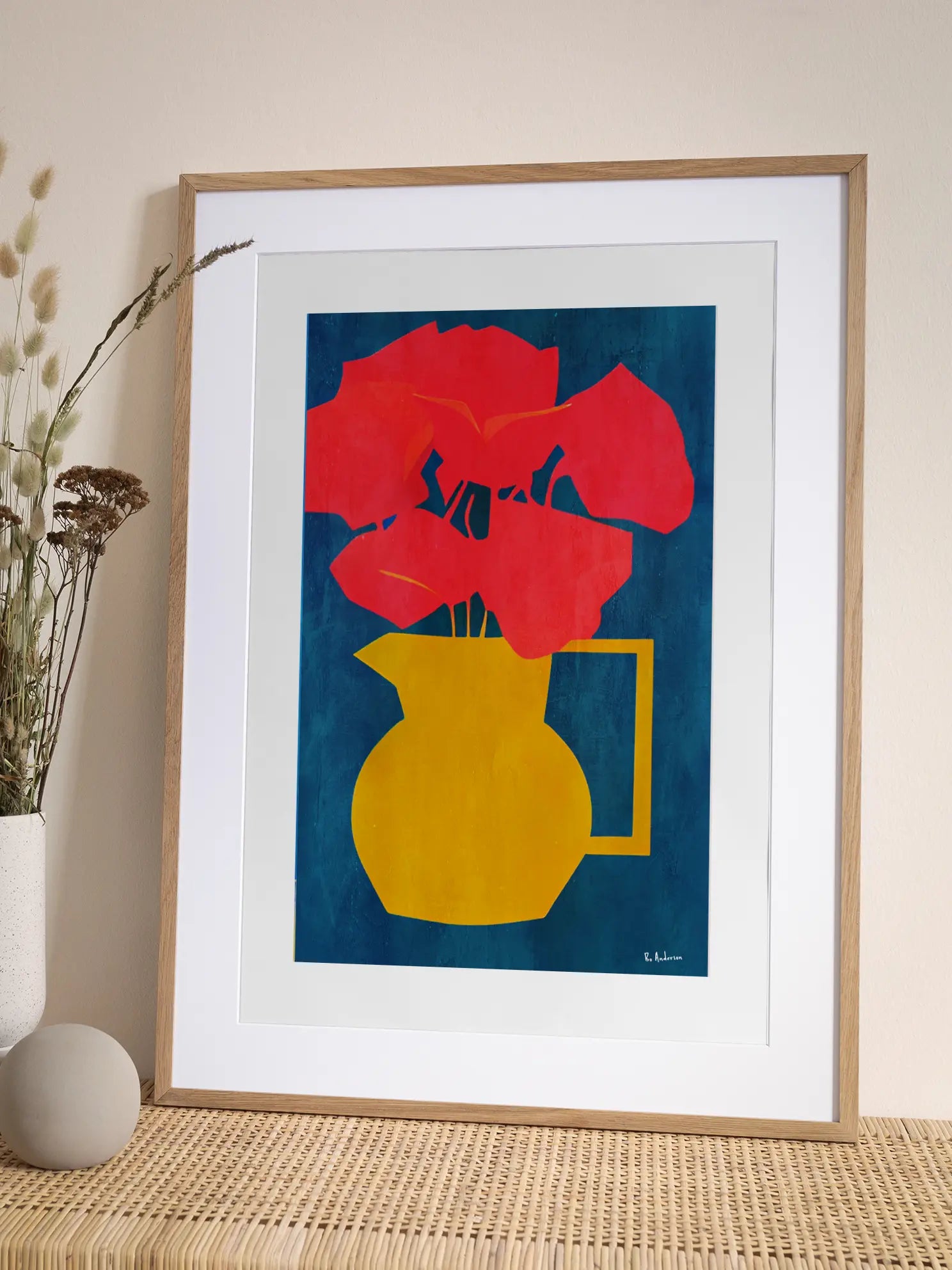 Red Flowers in Yellow Vase Poster