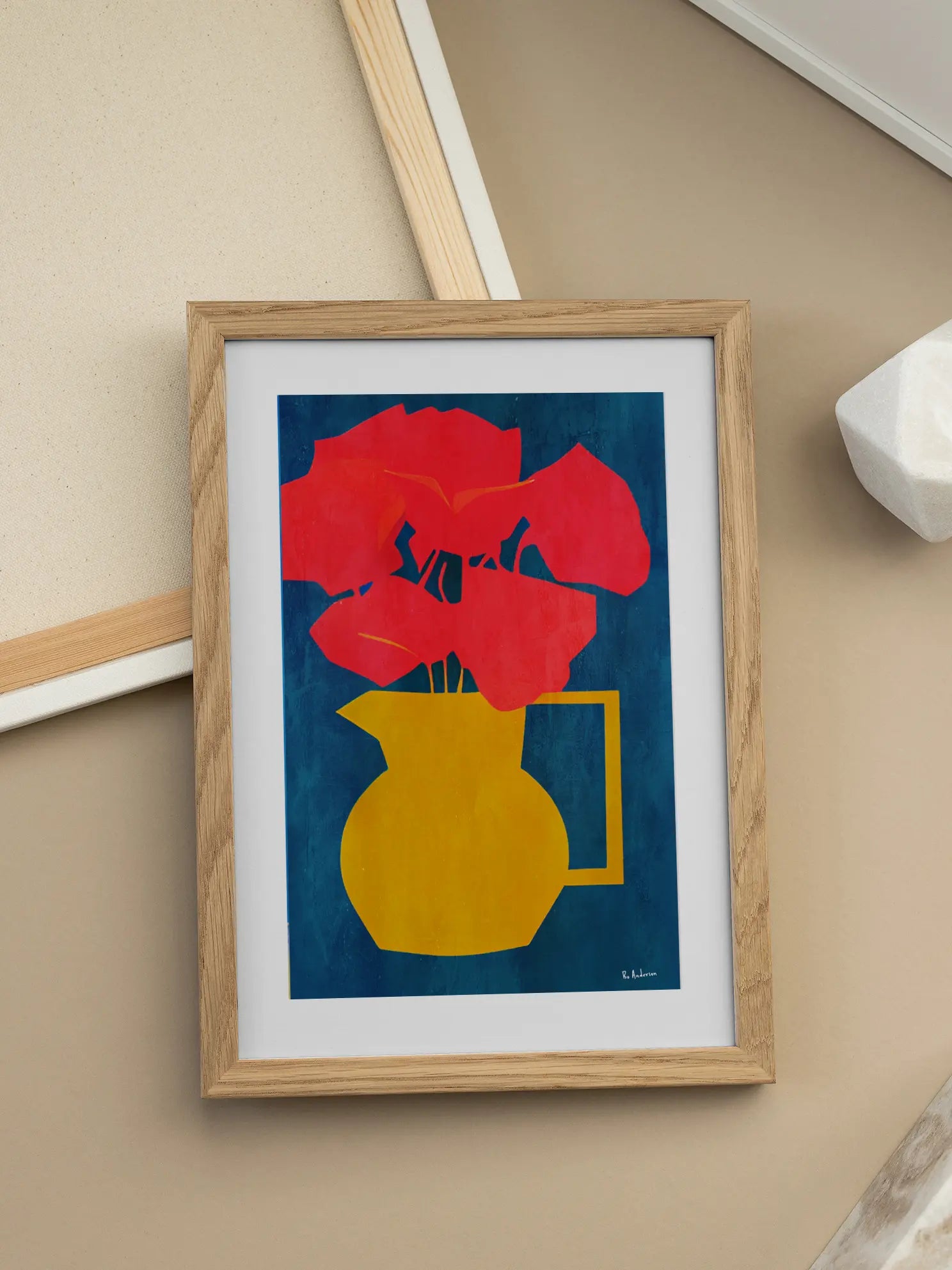 Red Flowers in Yellow Vase Poster