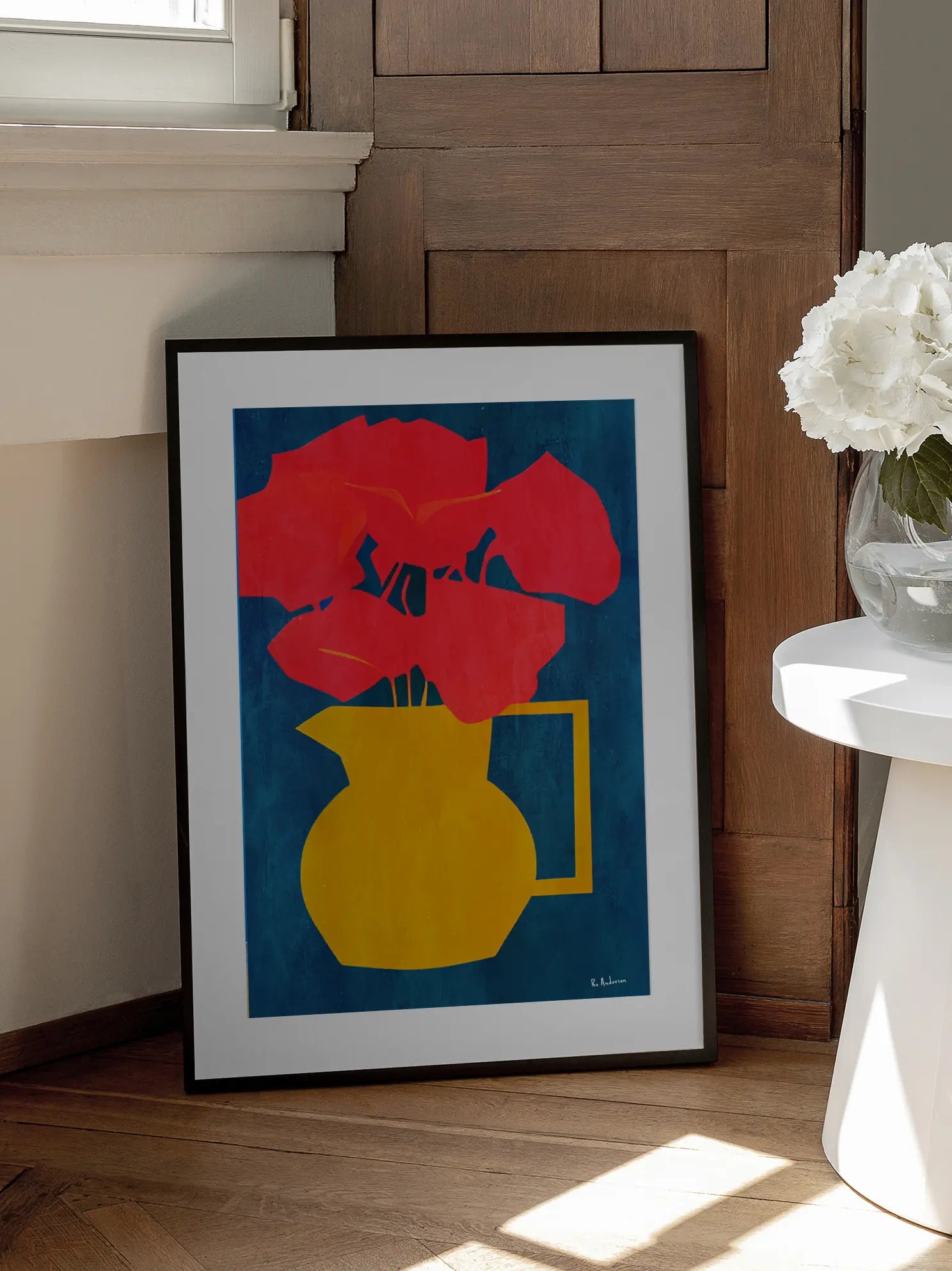 Red Flowers in Yellow Vase Poster