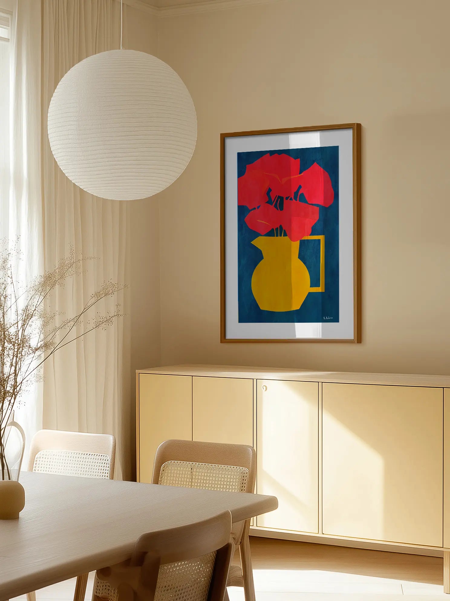 Red Flowers in Yellow Vase Poster
