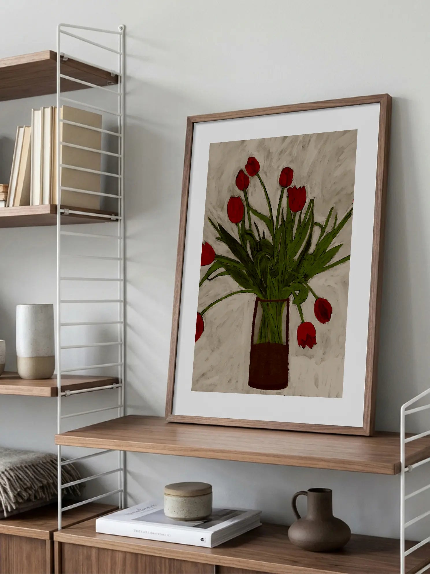 Red Tulips on Gray Poster