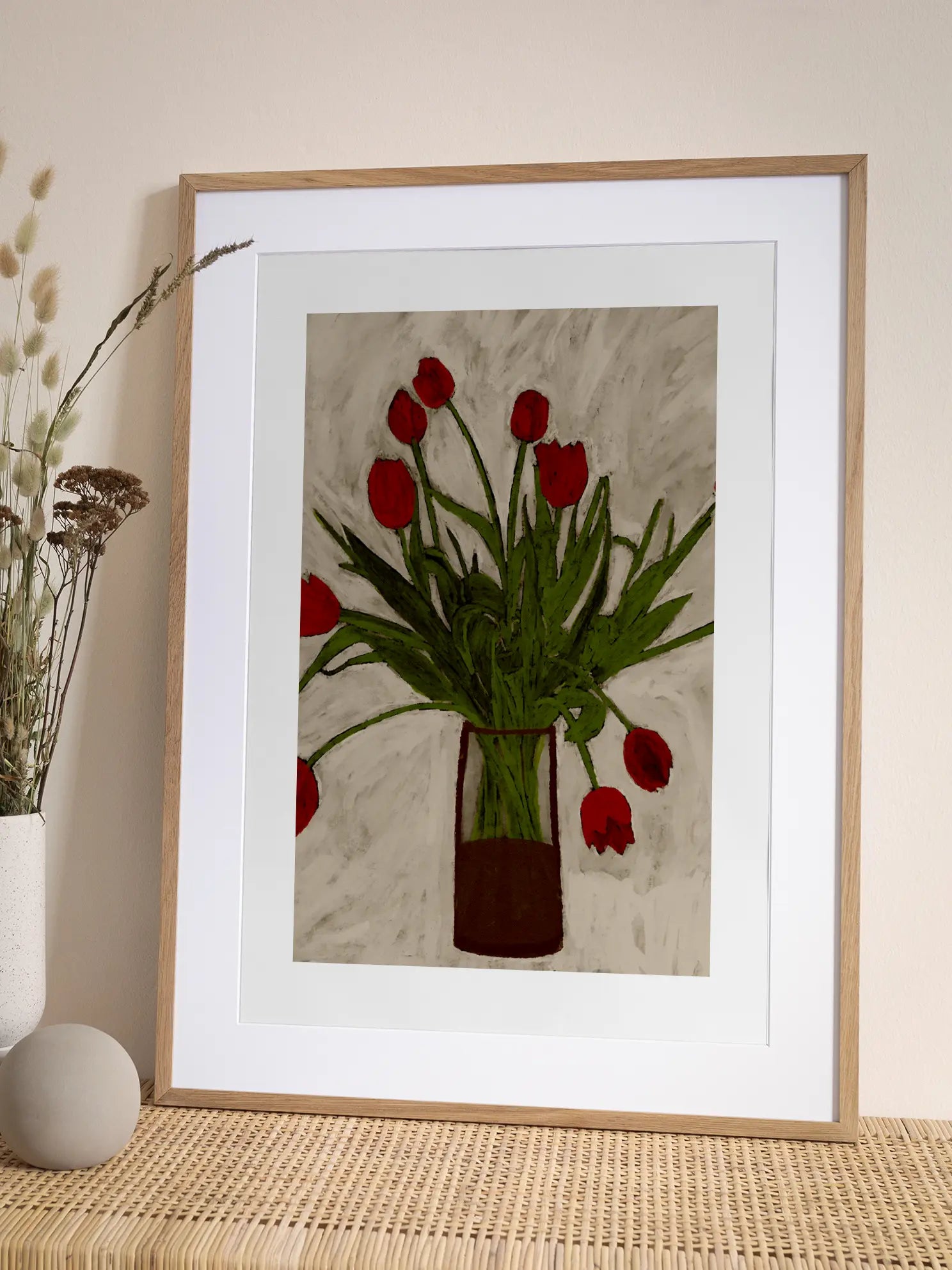 Red Tulips on Gray Poster