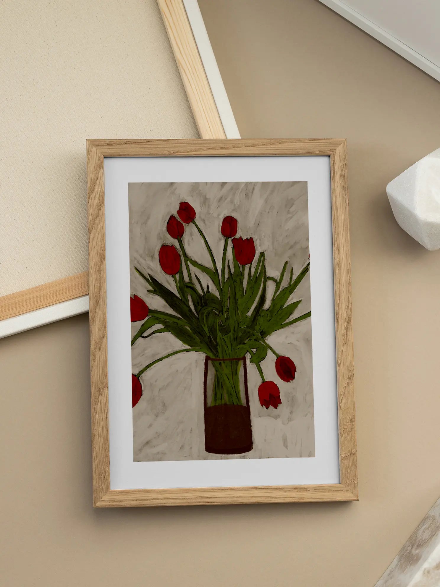 Red Tulips on Gray Poster