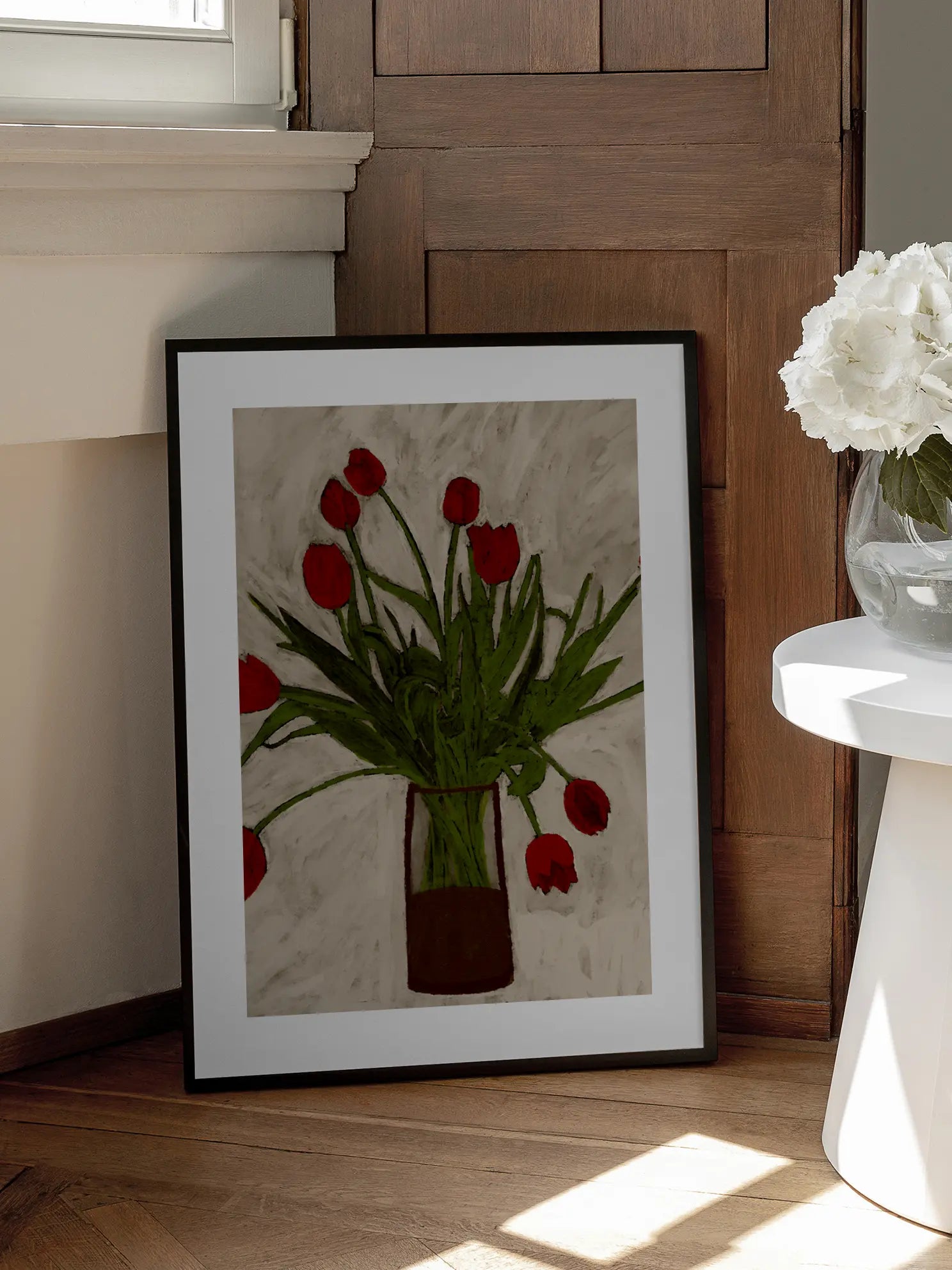 Red Tulips on Gray Poster