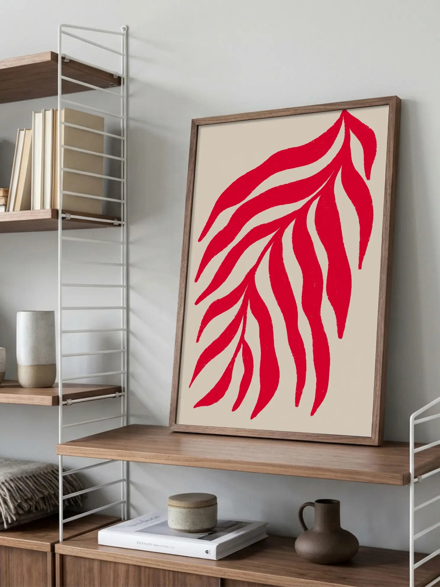 Red Wavy Leaf Poster