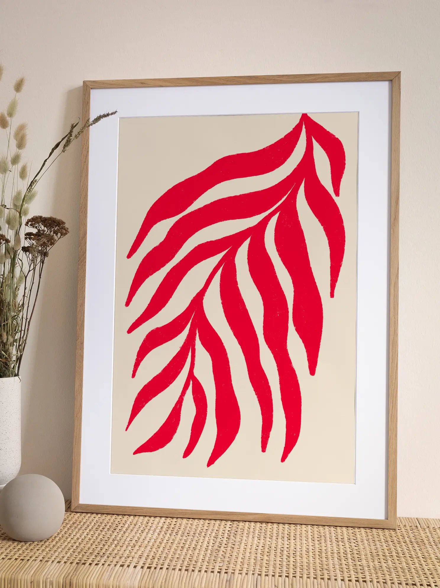 Red Wavy Leaf Poster