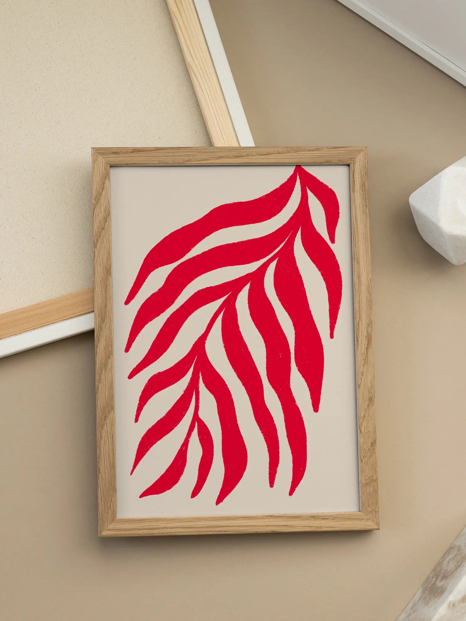 Red Wavy Leaf Poster