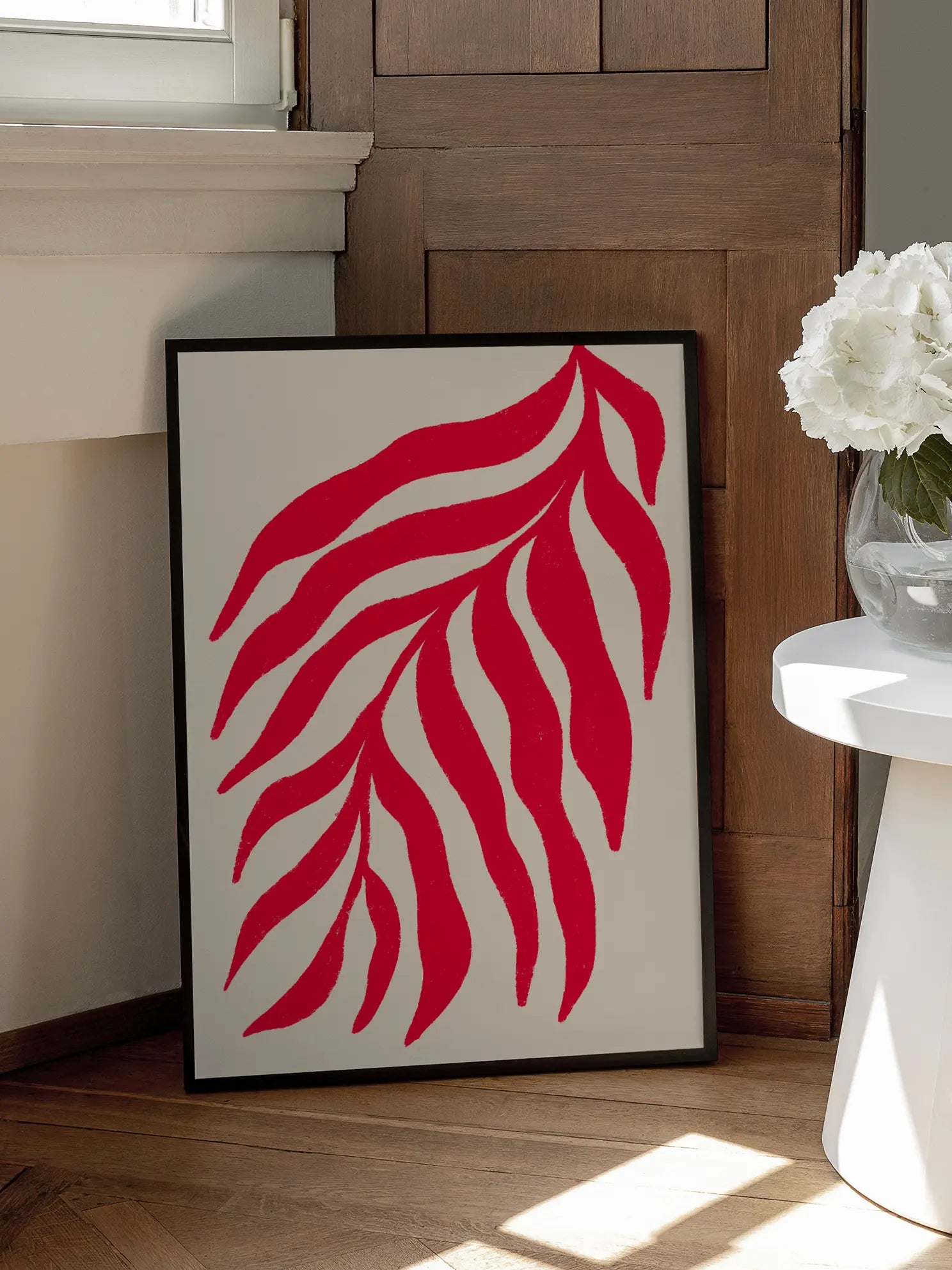 Red Wavy Leaf Poster