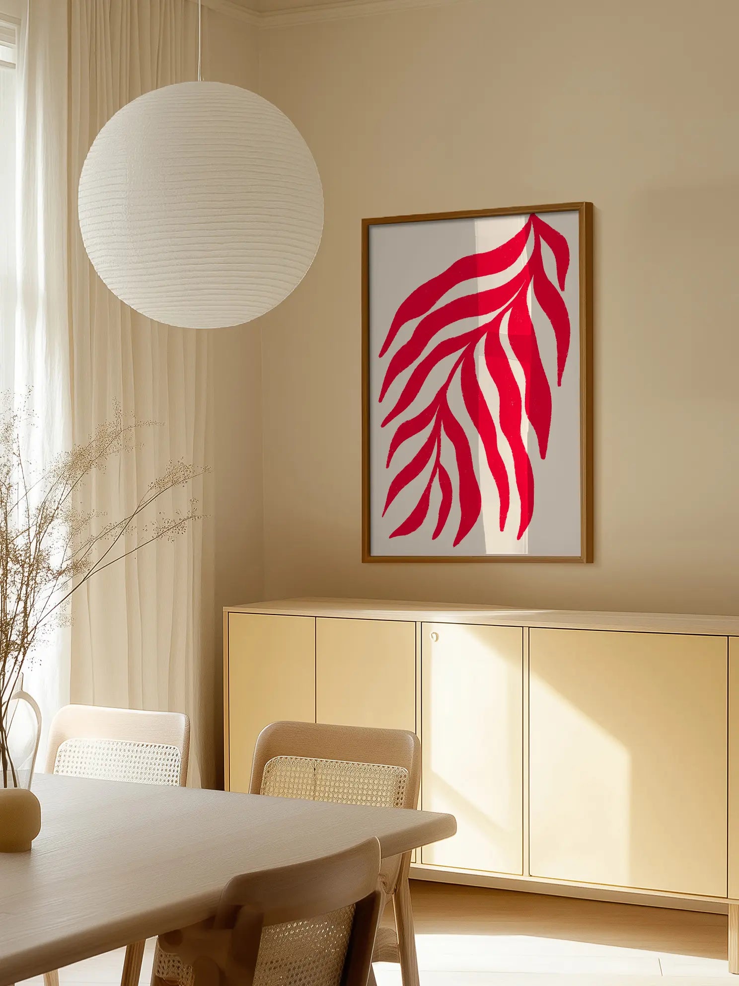 Red Wavy Leaf Poster