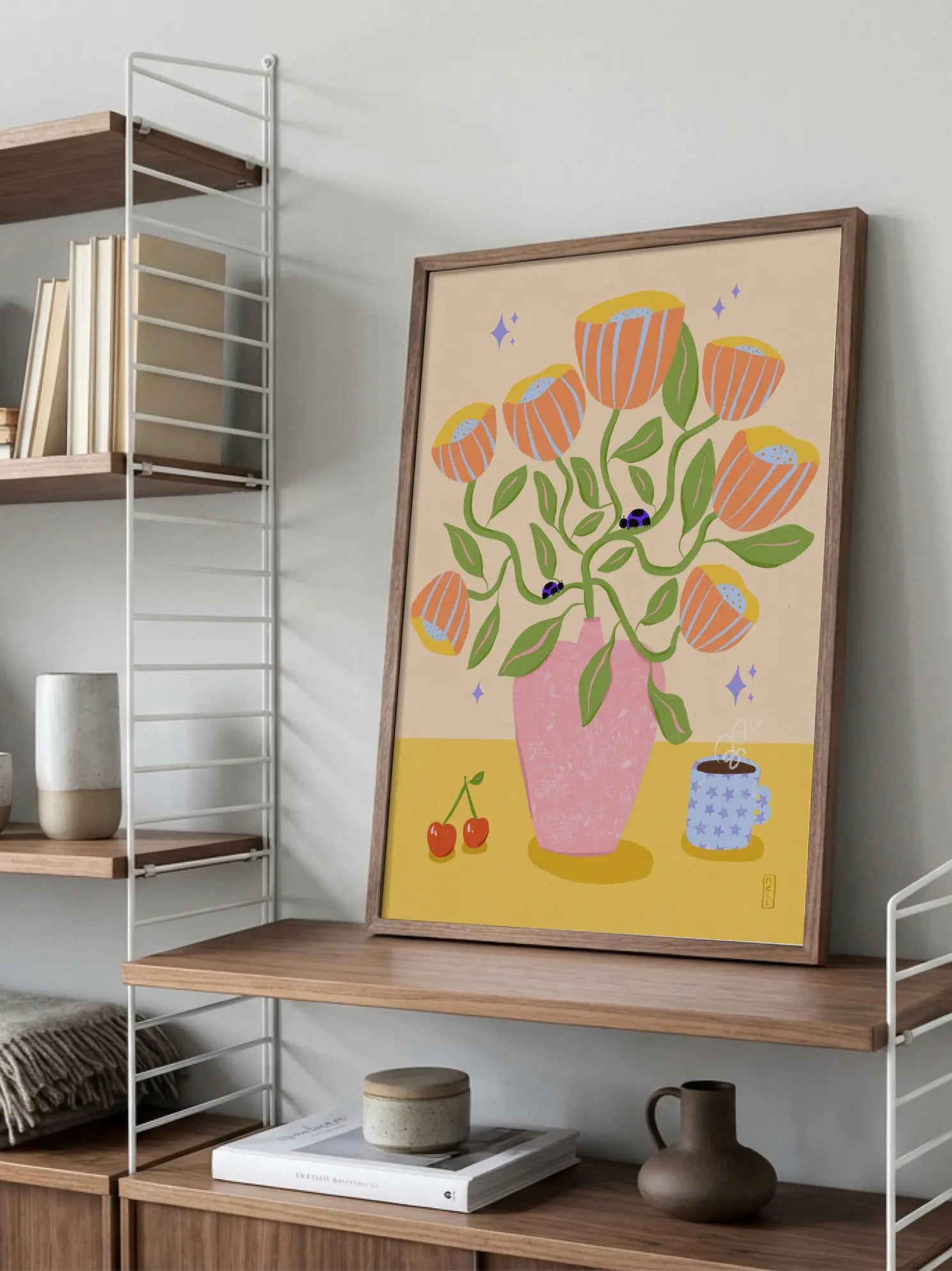 Retro Bell Flowers in a Vase Illustration Poster