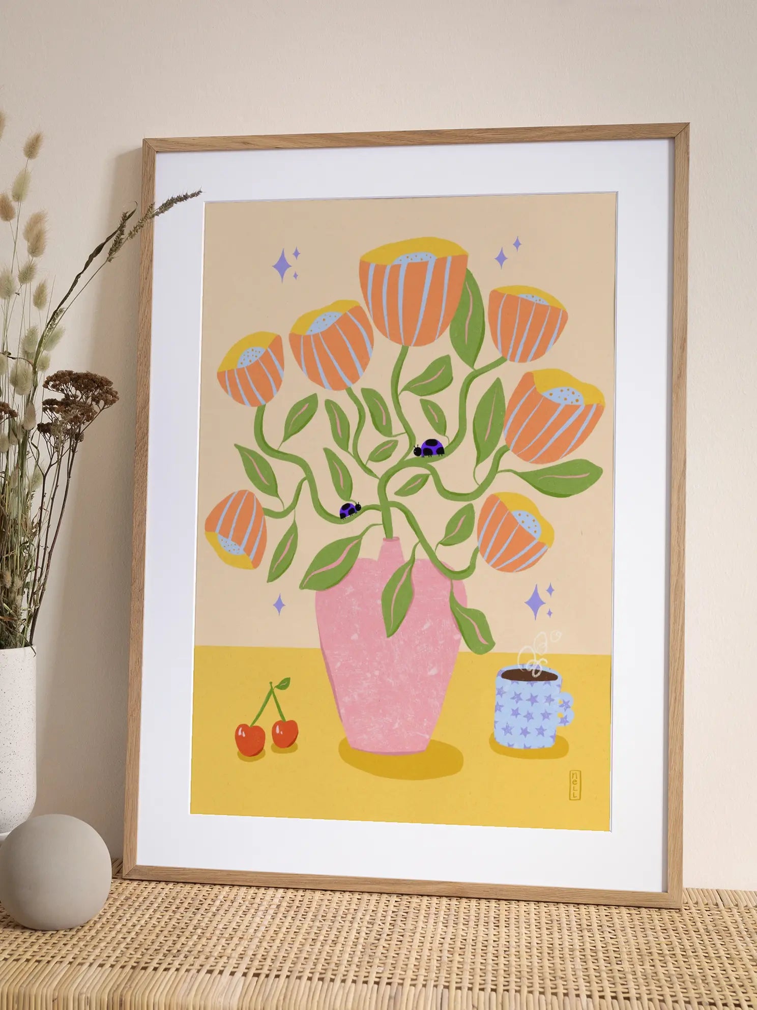 Retro Bell Flowers in a Vase Illustration Poster