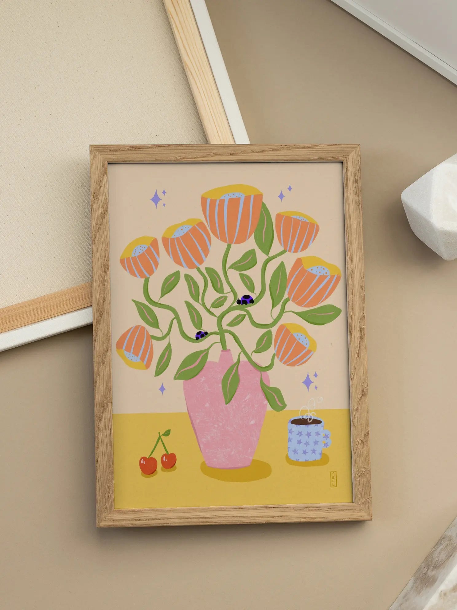Retro Bell Flowers in a Vase Illustration Poster