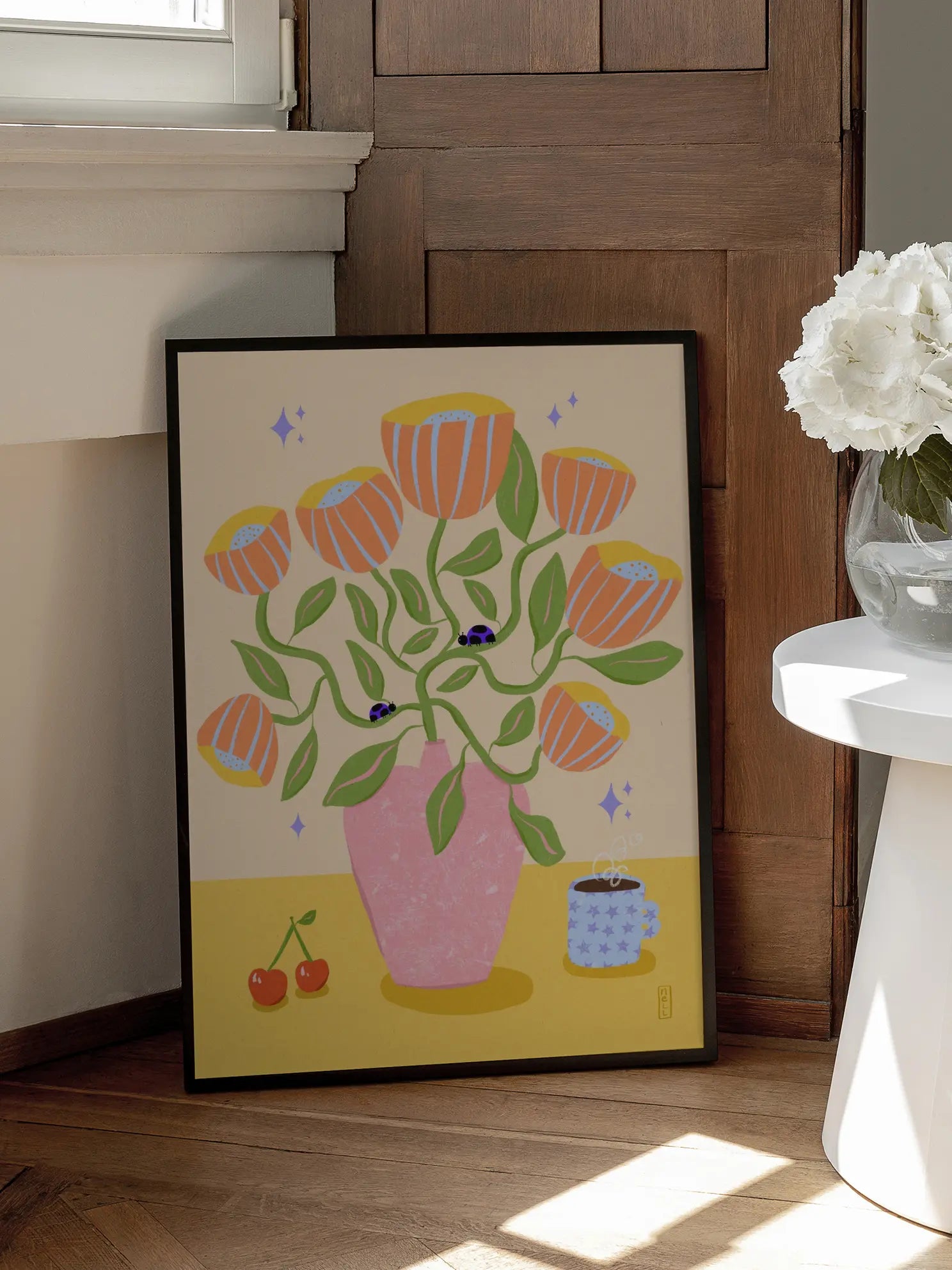 Retro Bell Flowers in a Vase Illustration Poster