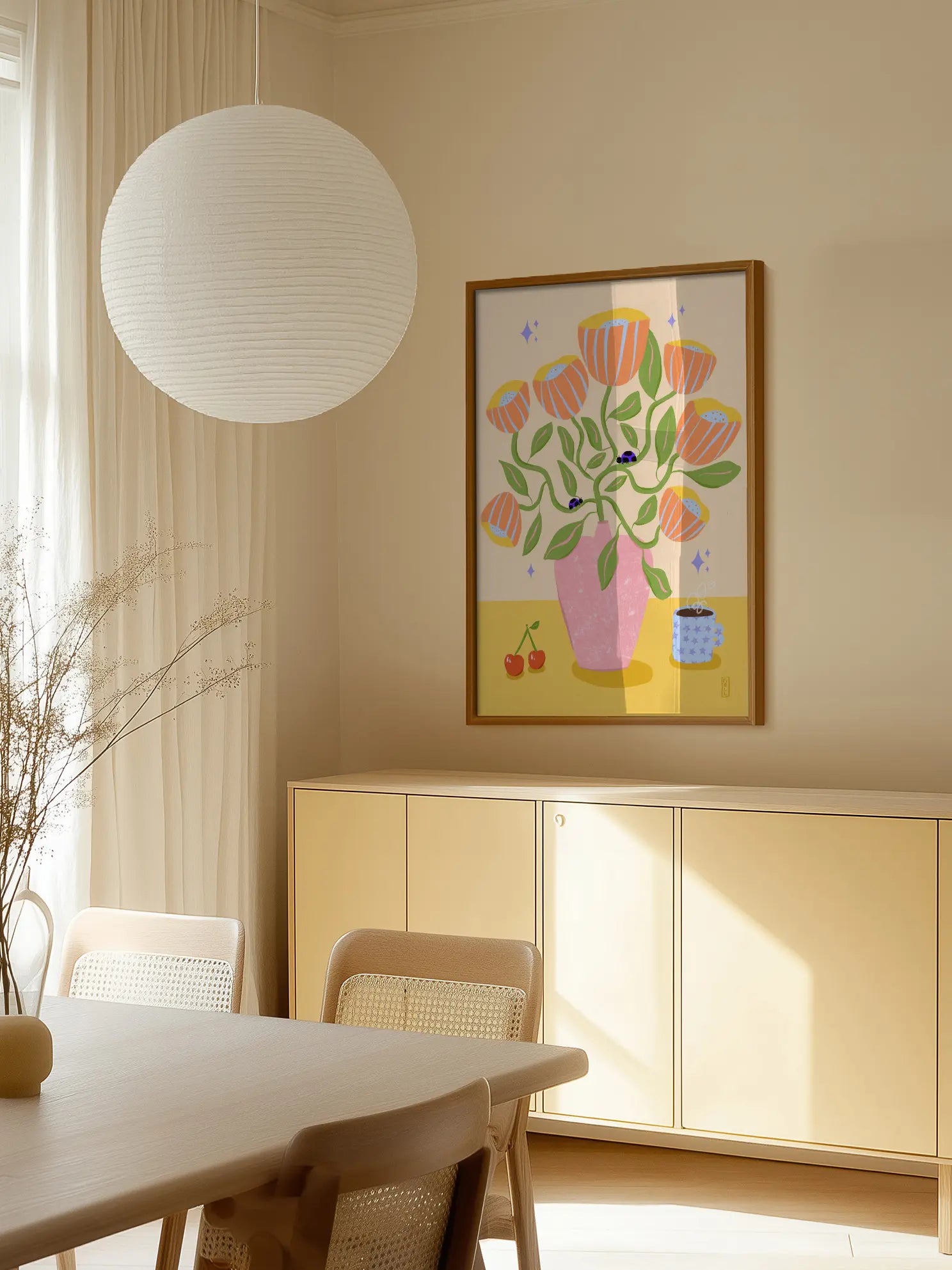 Retro Bell Flowers in a Vase Illustration Poster