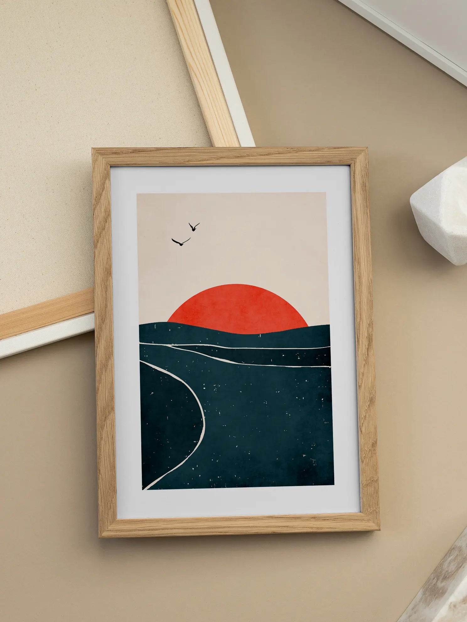 Seagulls Flying Into The Sunset Poster