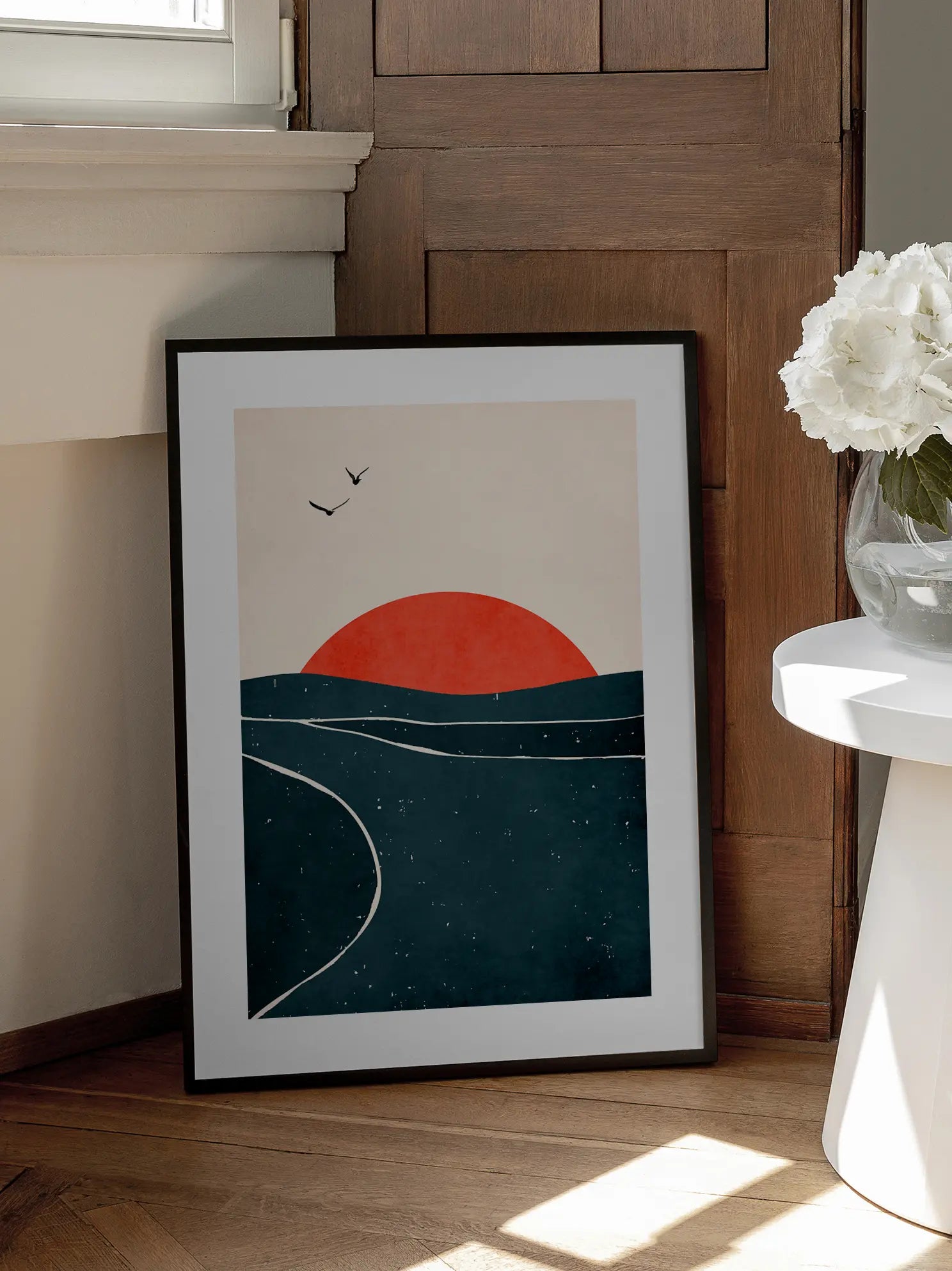 Seagulls Flying Into The Sunset Poster