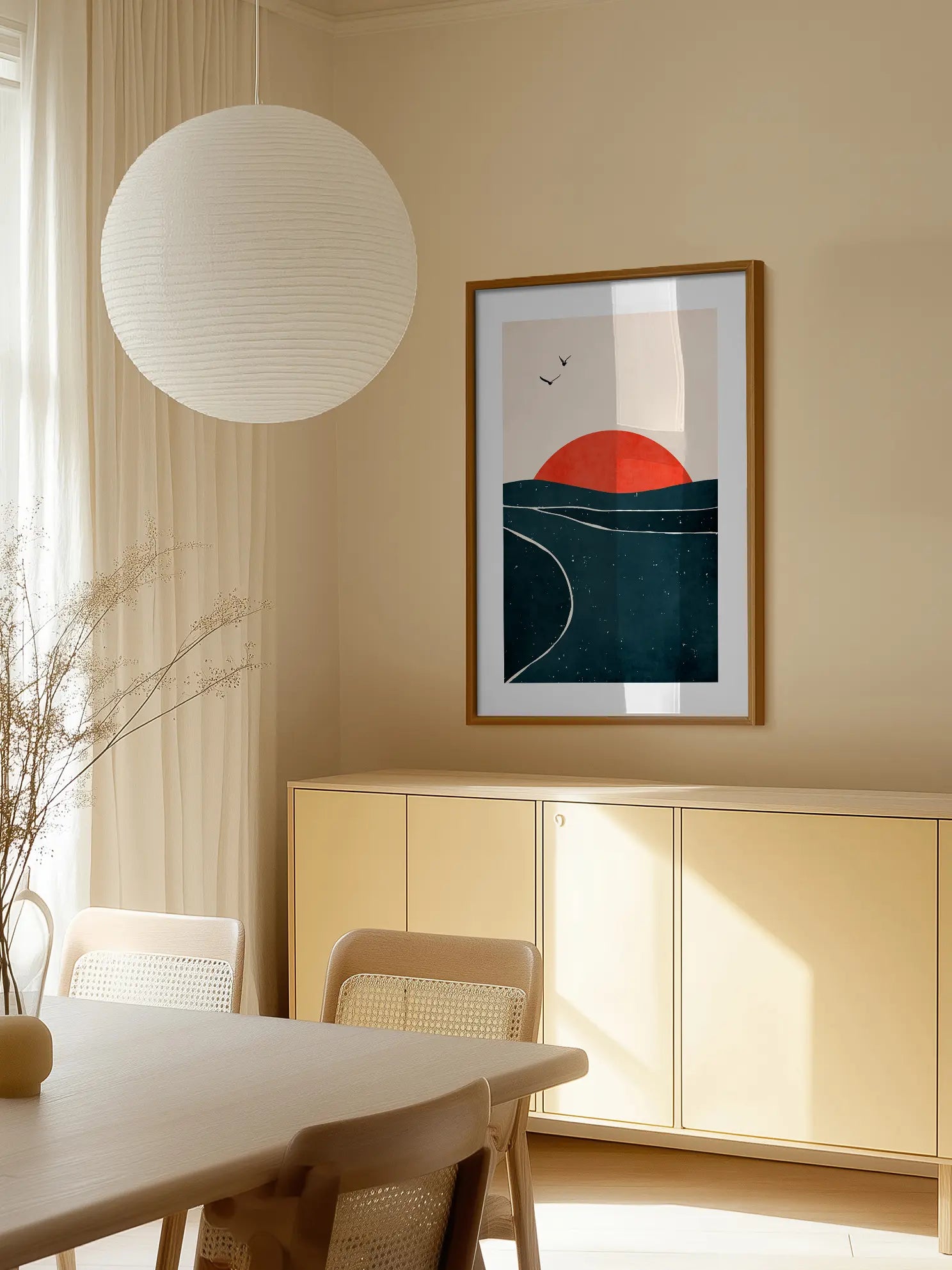 Seagulls Flying Into The Sunset Poster
