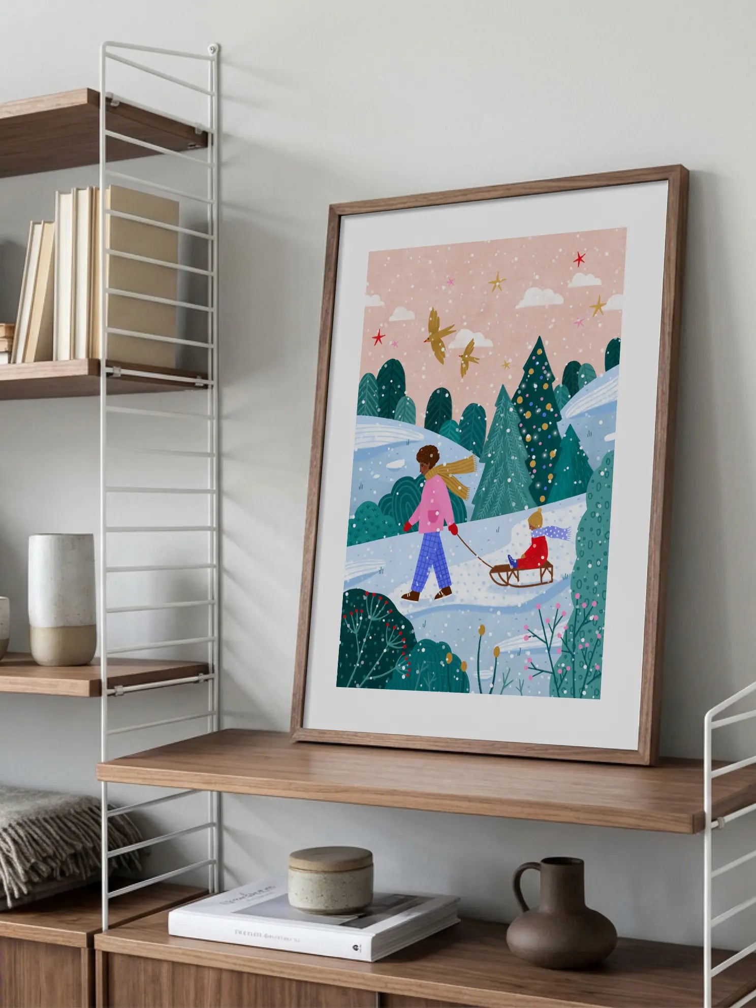 Snowy Sledge Walk Poster