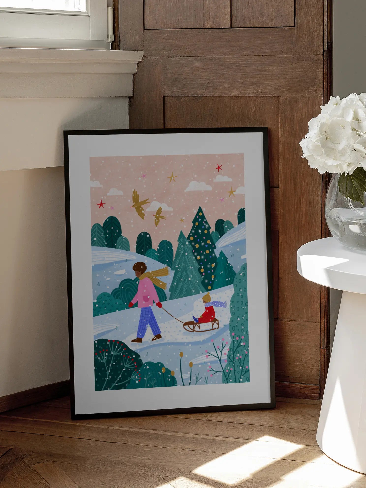 Snowy Sledge Walk Poster