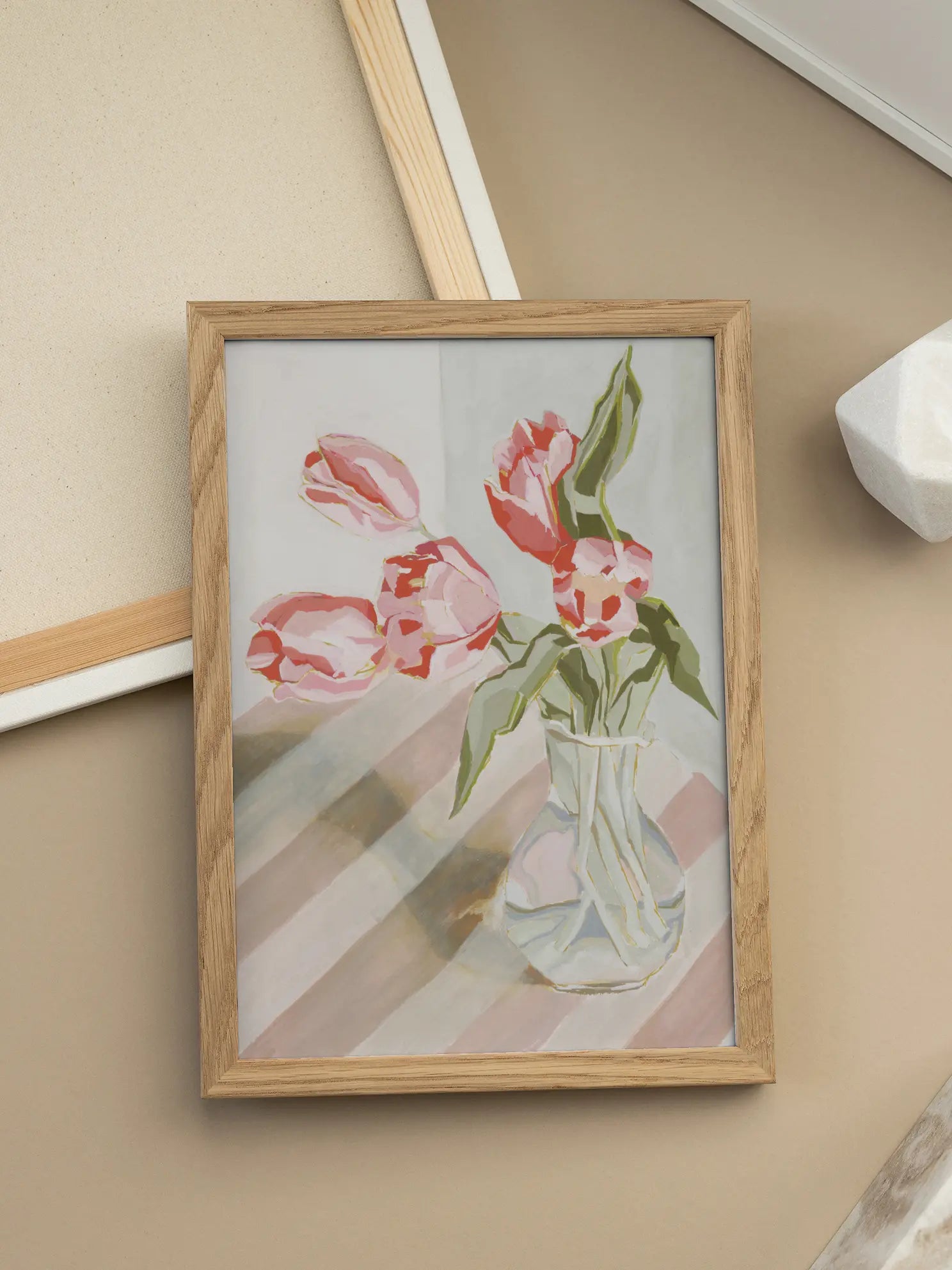 Striped Table Tulips Poster